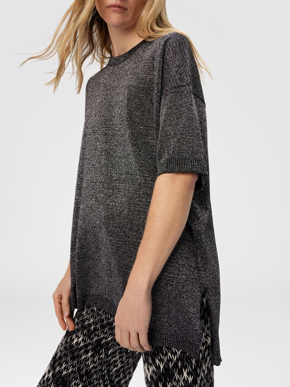 Boxy Crew Neck Sweater in Lamé - 4