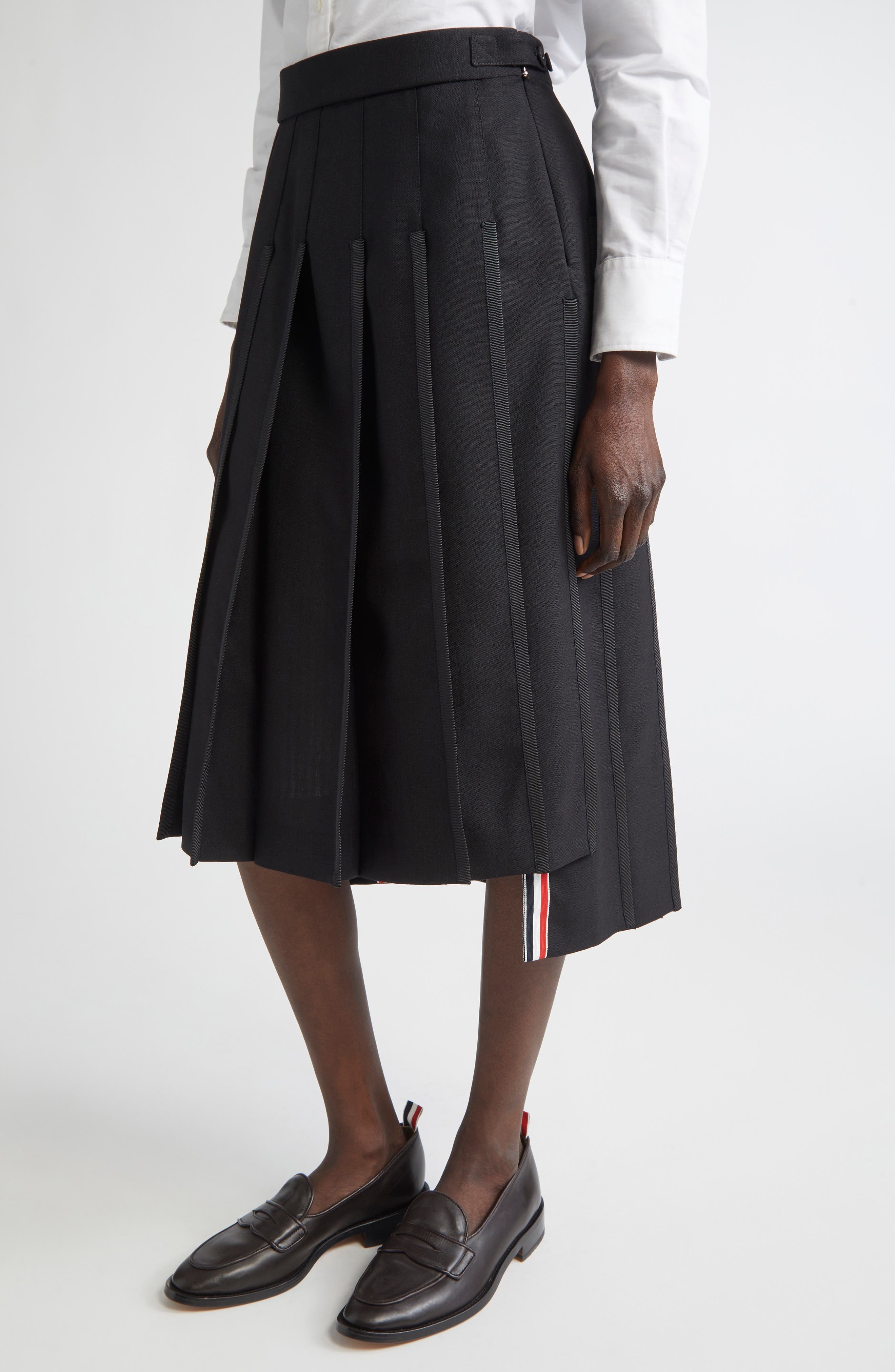 Thom Browne Classic Tipping Pleated Wool Skirt in Black at Nordstrom - 5