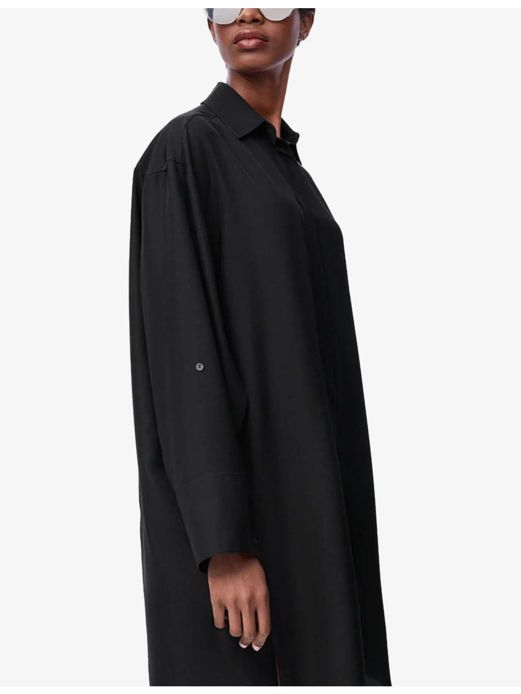 Long-Sleeved Silk Shirt Dress - 3