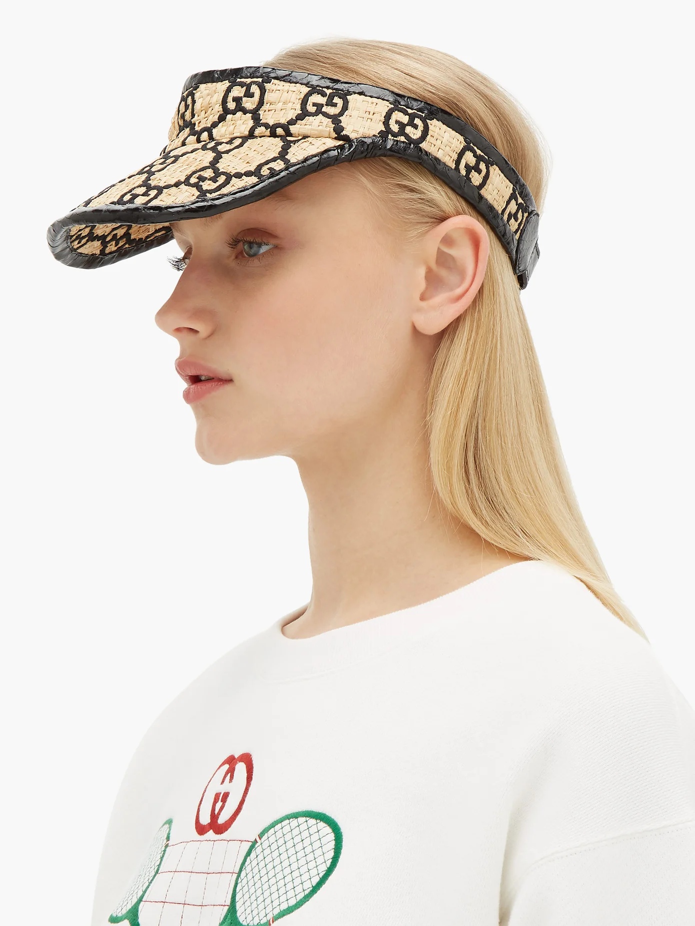 Logo-embroidered raffia visor - 2