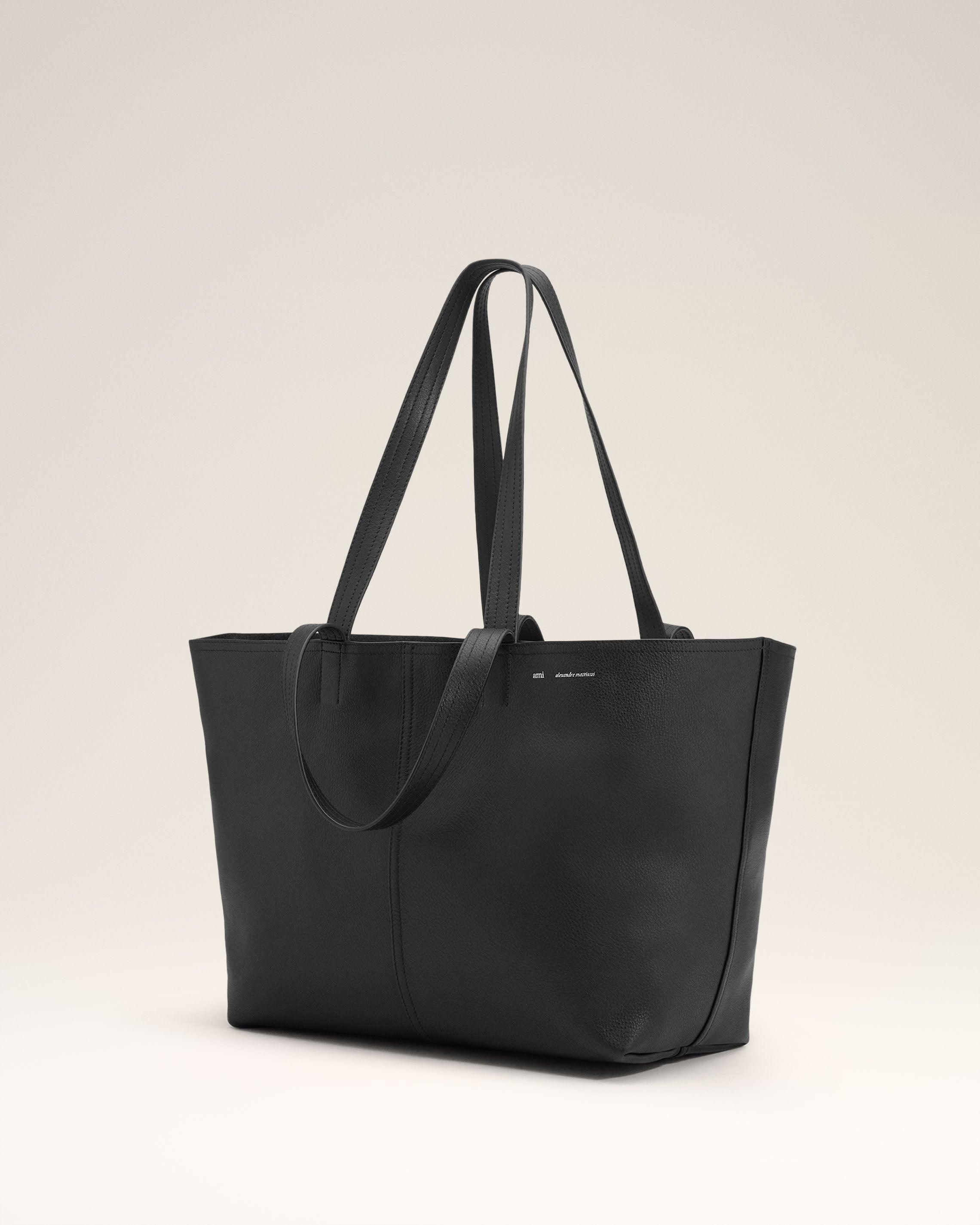 BLACK LEATHER MIDI TOTE BAG - 2