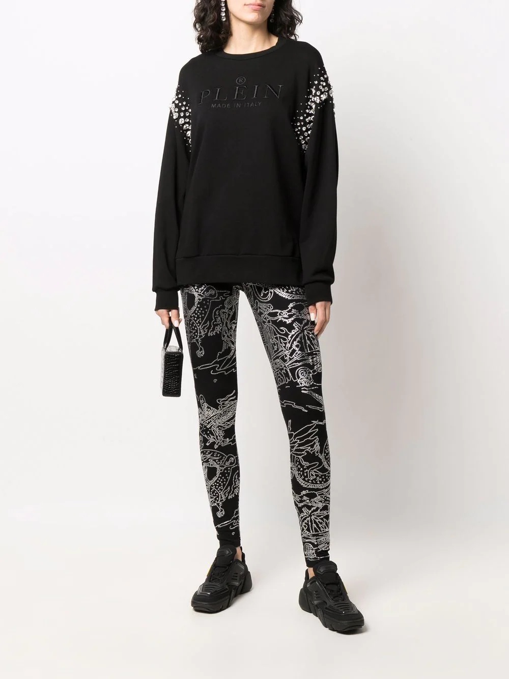 tattoo-print embellished leggings - 2