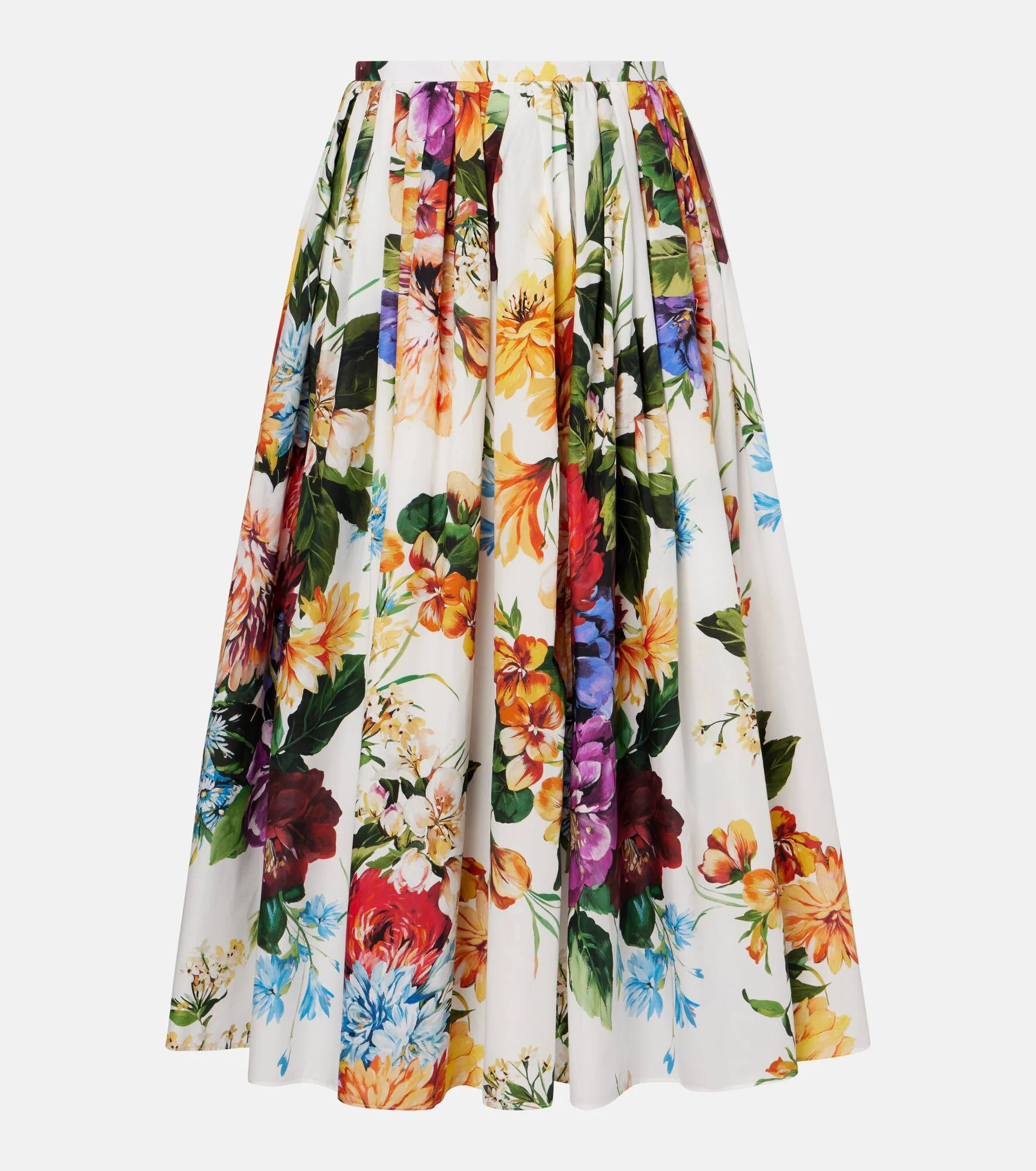 Floral gathered cotton midi skirt - 1