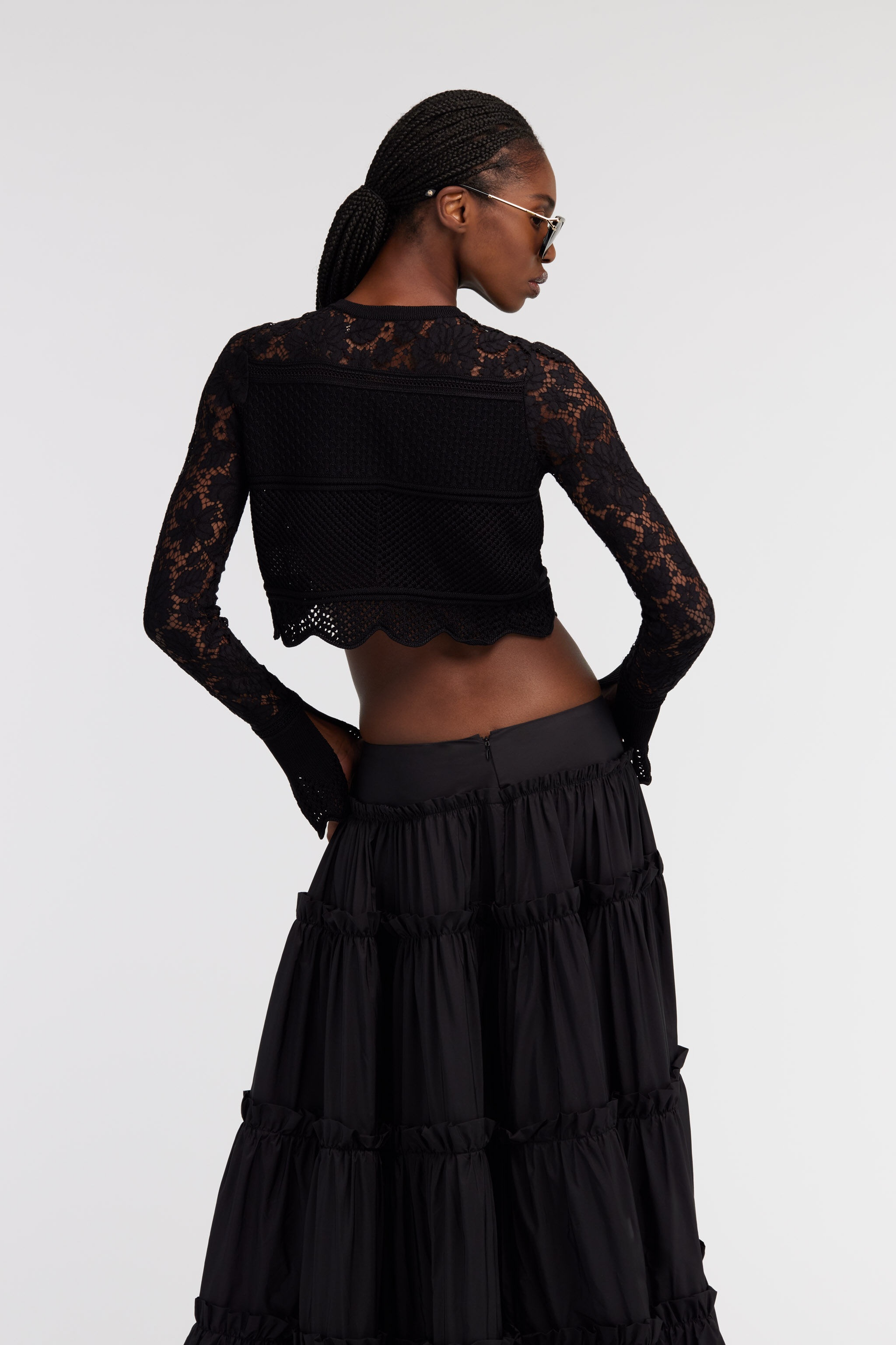 Black Lace Cardigan Tie Front - 4