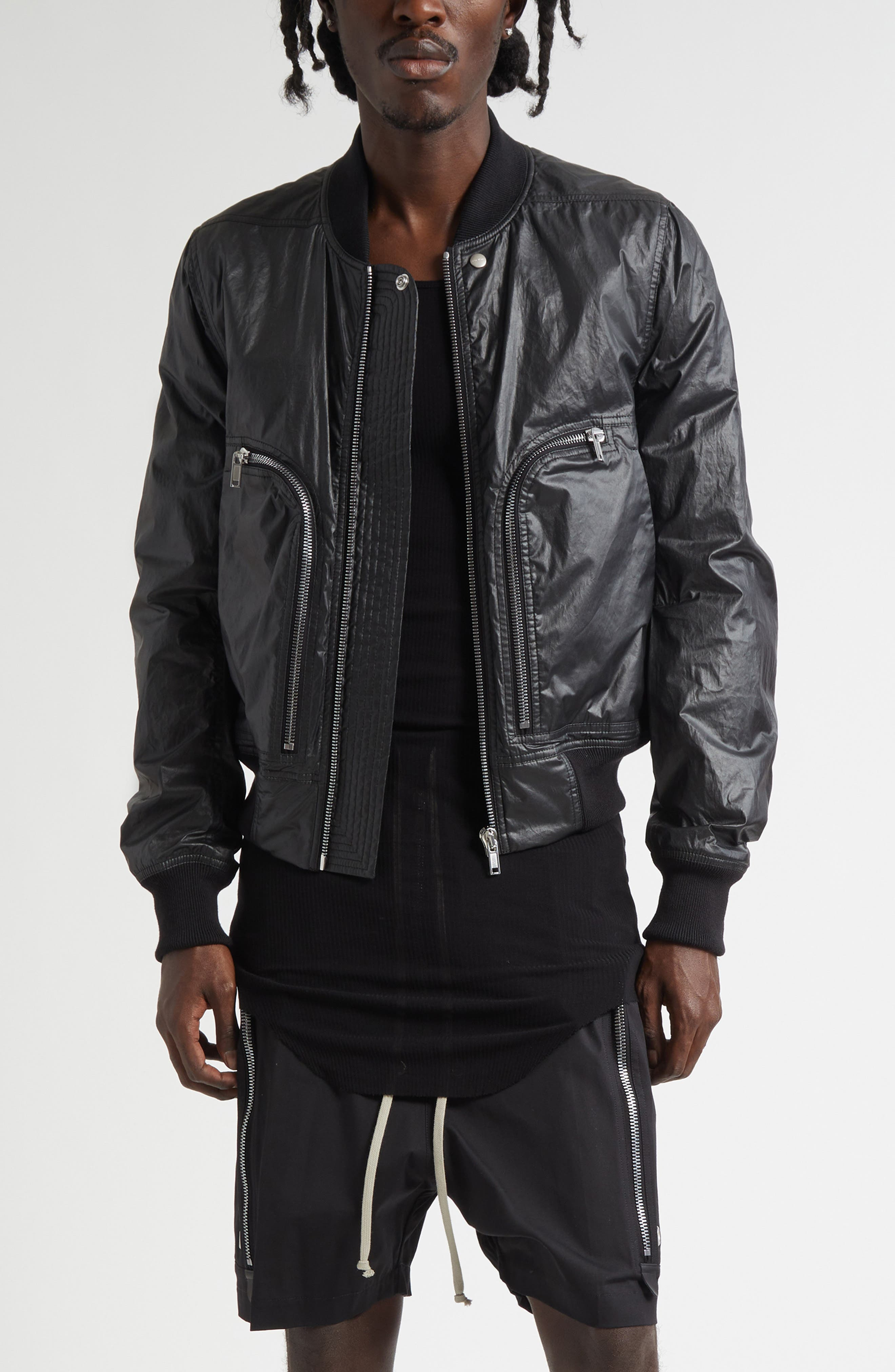 Rick Owens Bauhaus Coated Cotton Flight Jacket in Black at Nordstrom - 1