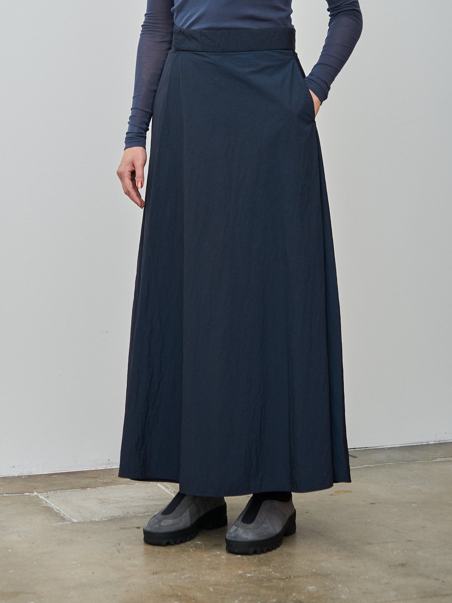 Hand Dyed Nylon Flared Skirt - Navy - 2