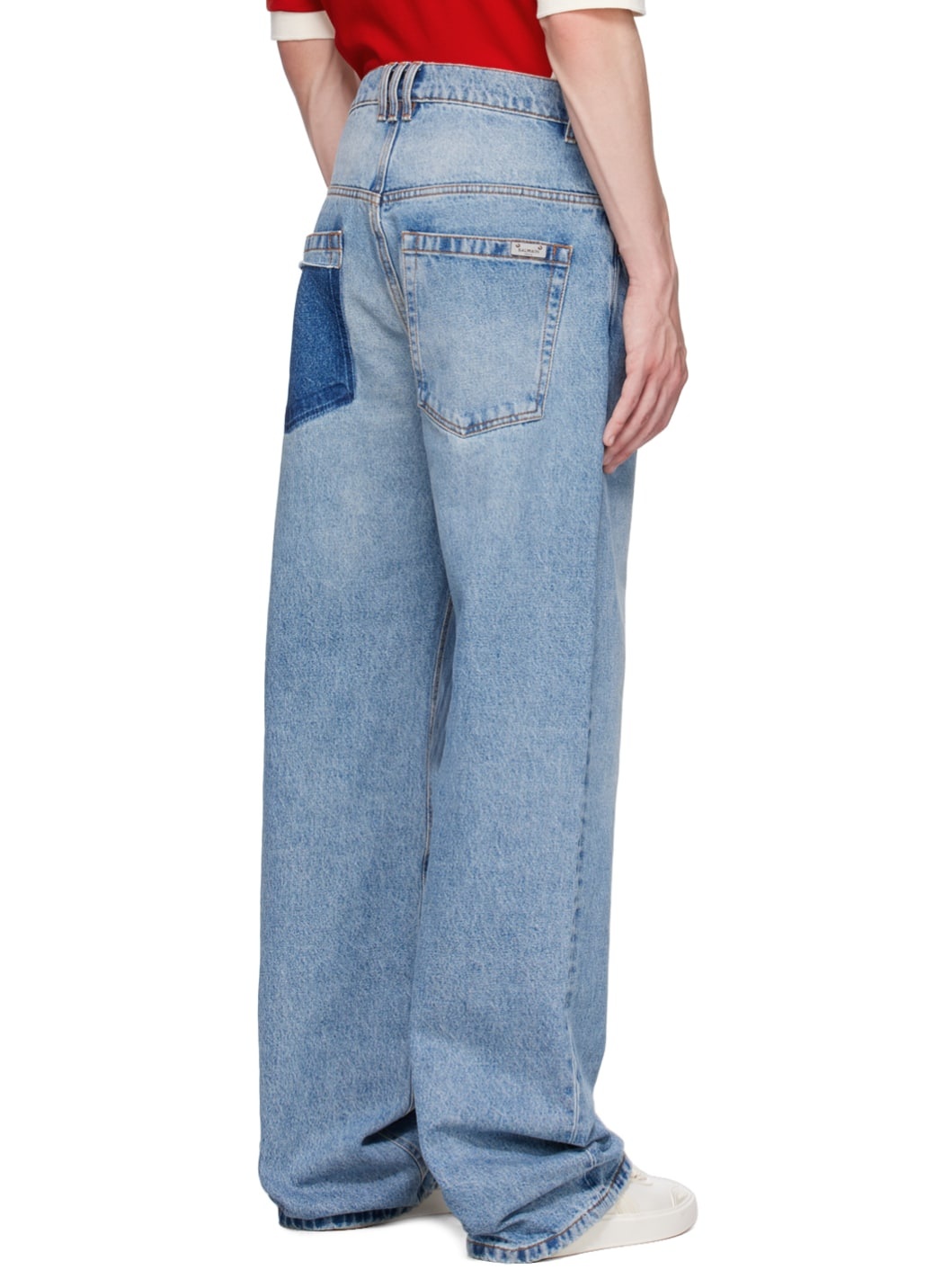 Blue Contrasted Pocket Jeans - 3