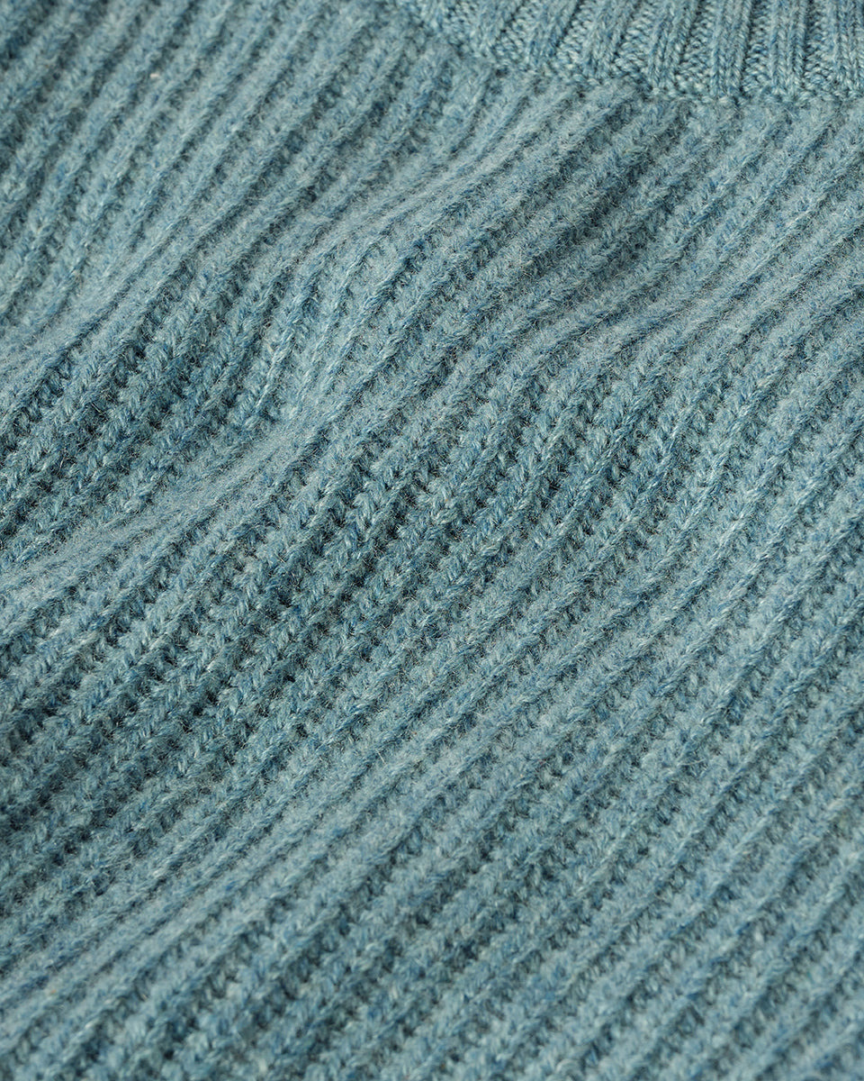 Contrast Neck Green Cashmere Jumper - 6