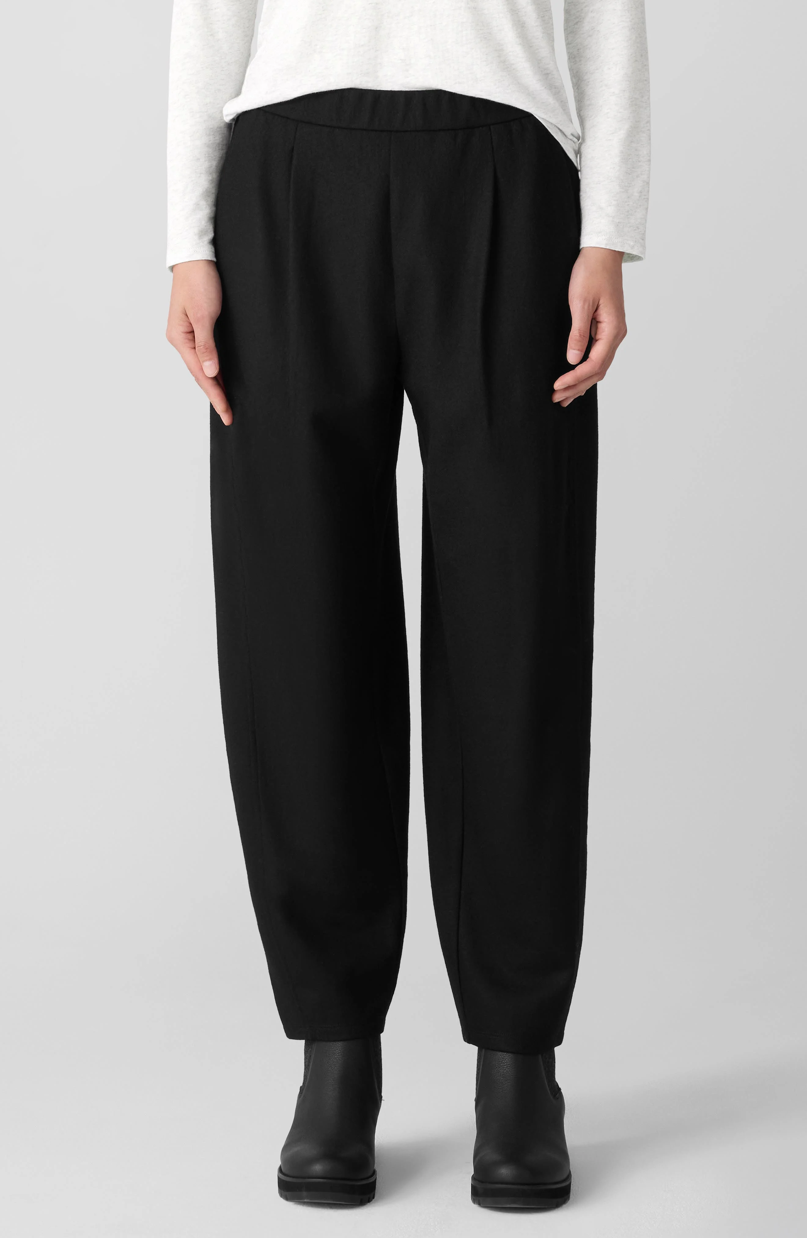 Eileen Fisher Pleated Wool Lantern Ankle Pants in Black at Nordstrom - 1