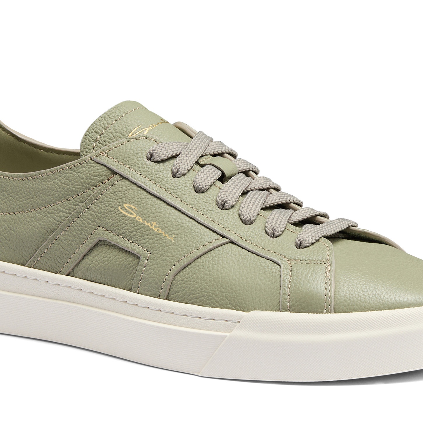 Men's light green tumbled leather Double Buckle Sneaker - 6