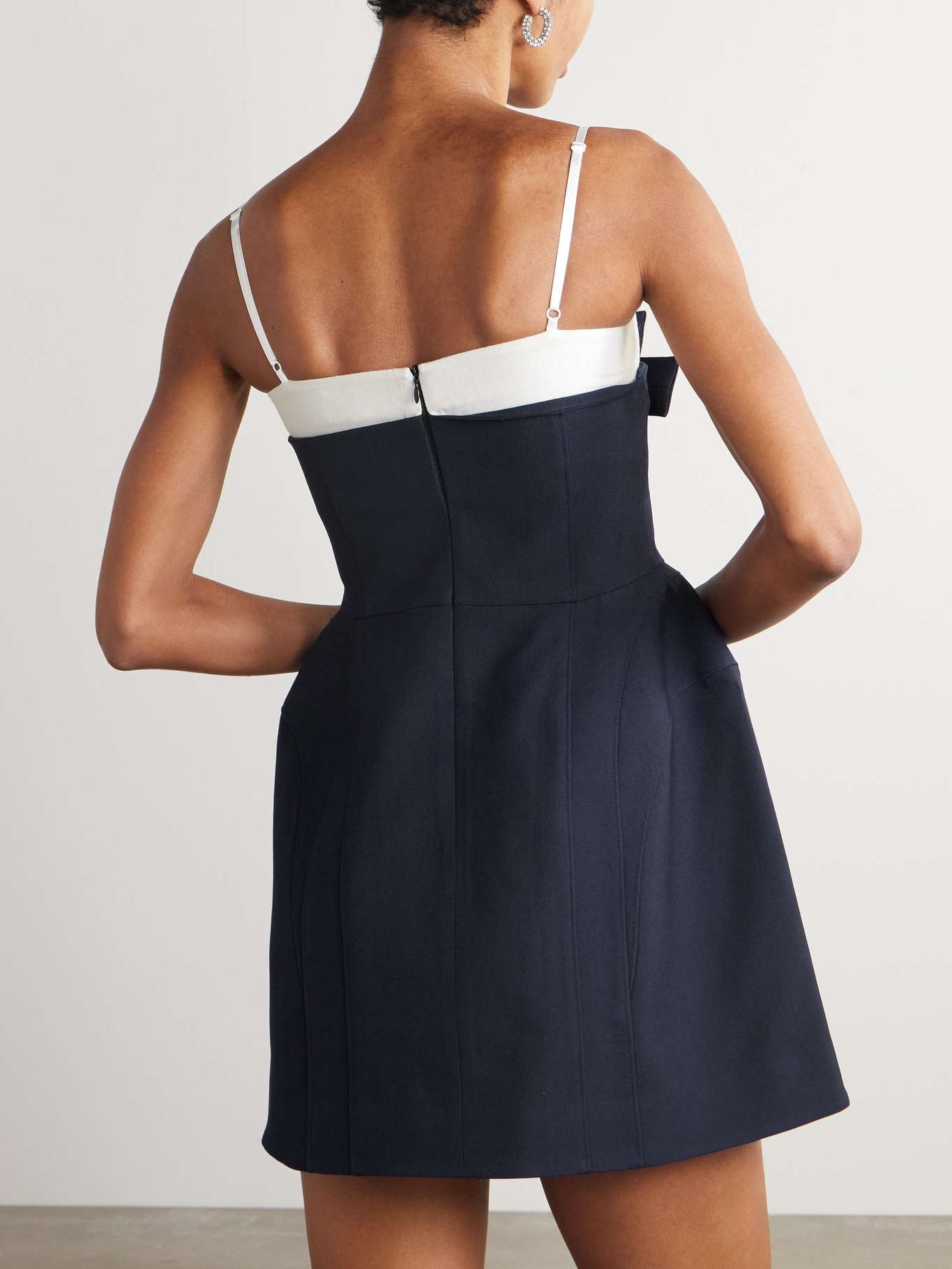 Bow-embellished paneled wool and silk-blend twill mini dress Navy - 3