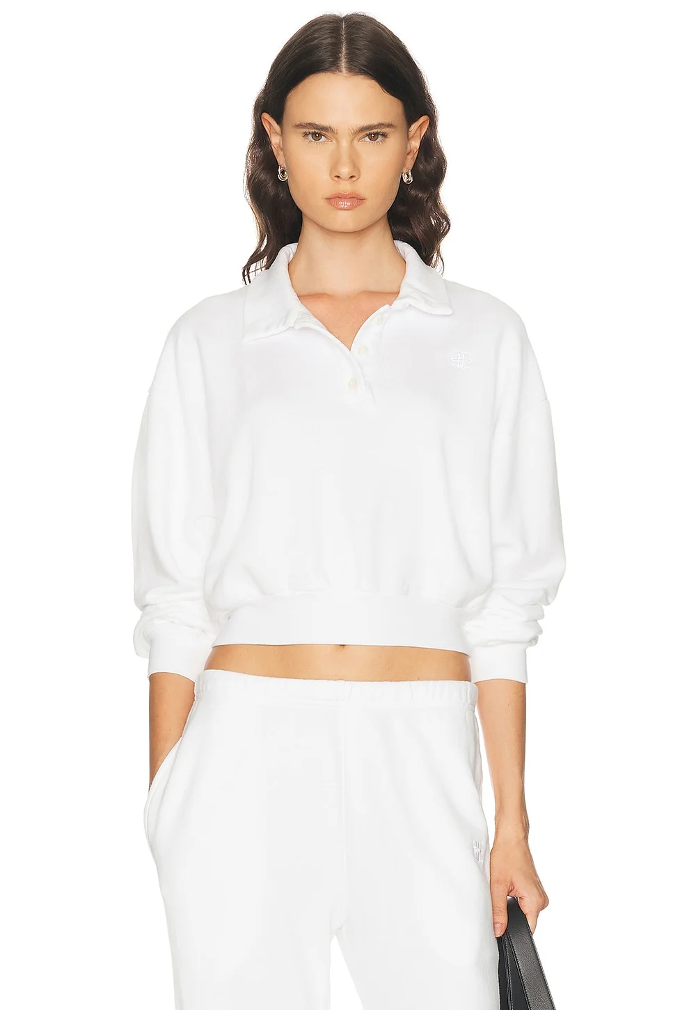 Cropped French Terry Polo Sweatshirt - 1