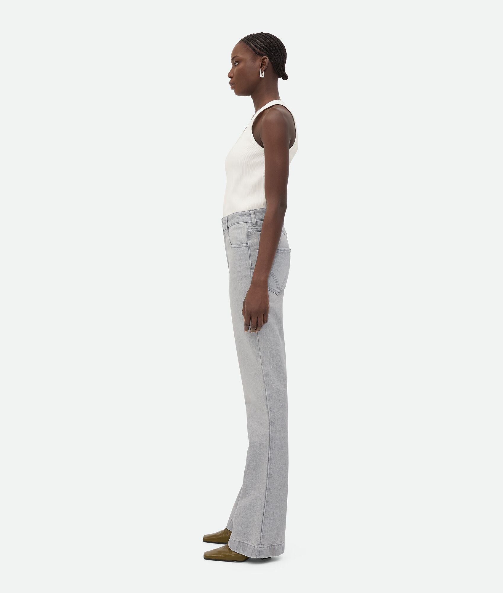 Light Grey Washed Flared Denim - 2
