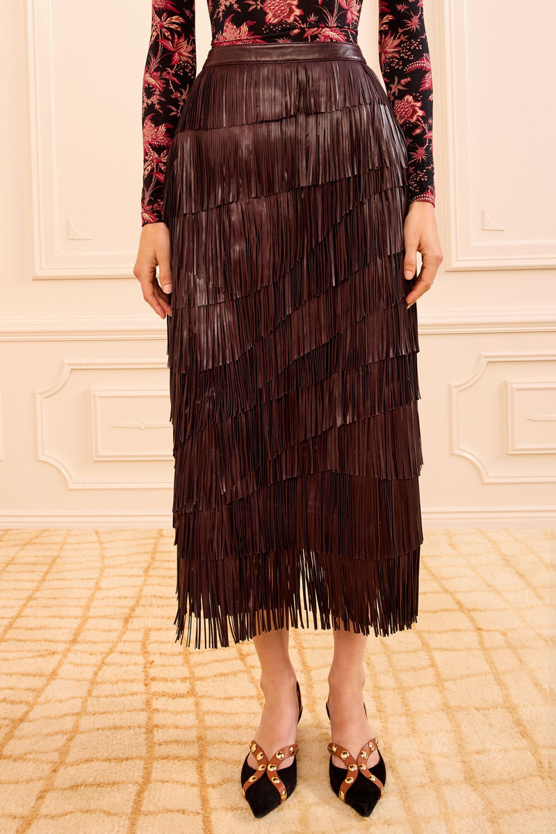 ULLA JOHNSON Therese Fringe Leather Skirt outlook