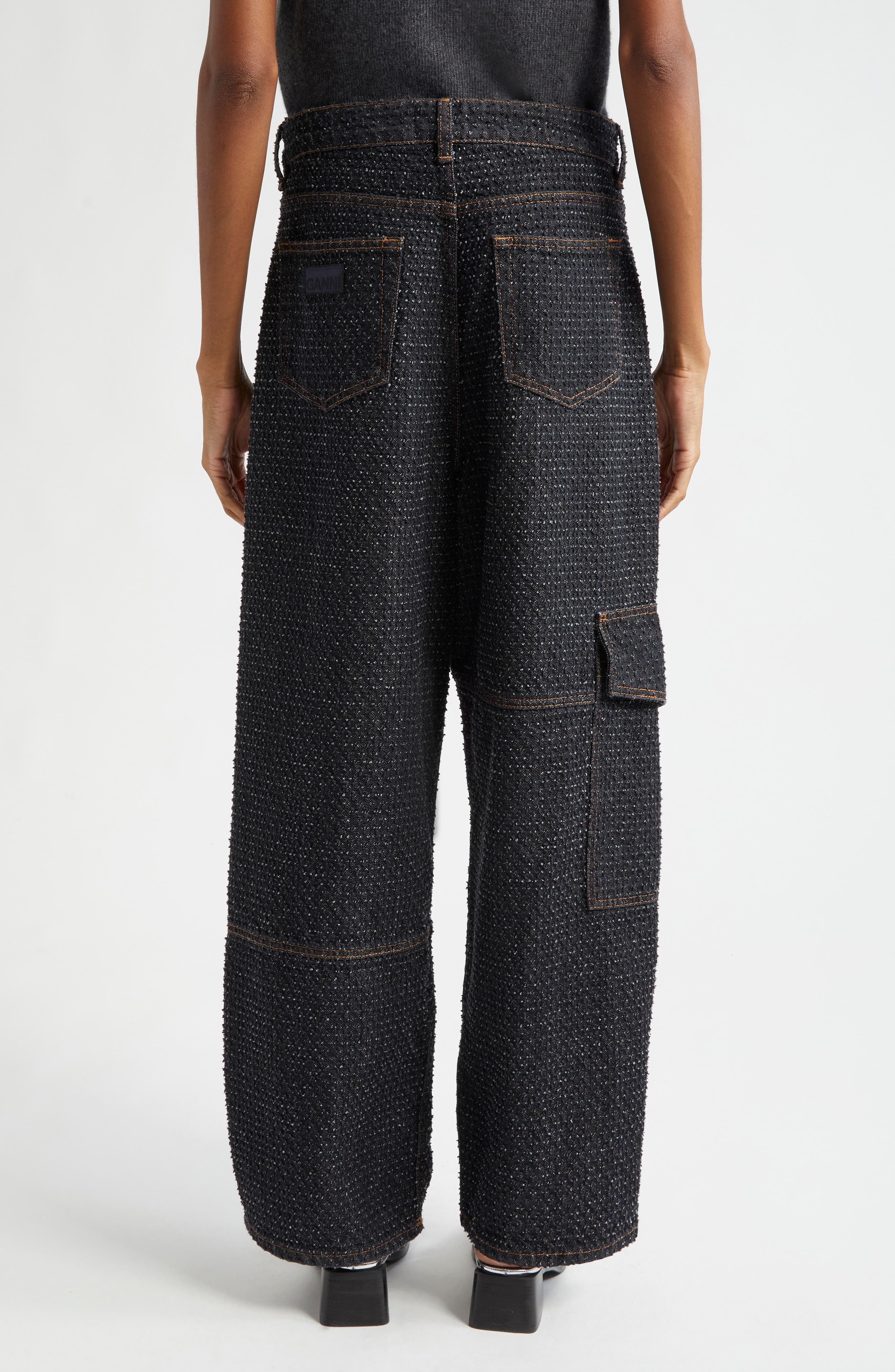Ganni Fluffy Carpenter Jeans in Black at Nordstrom - 3