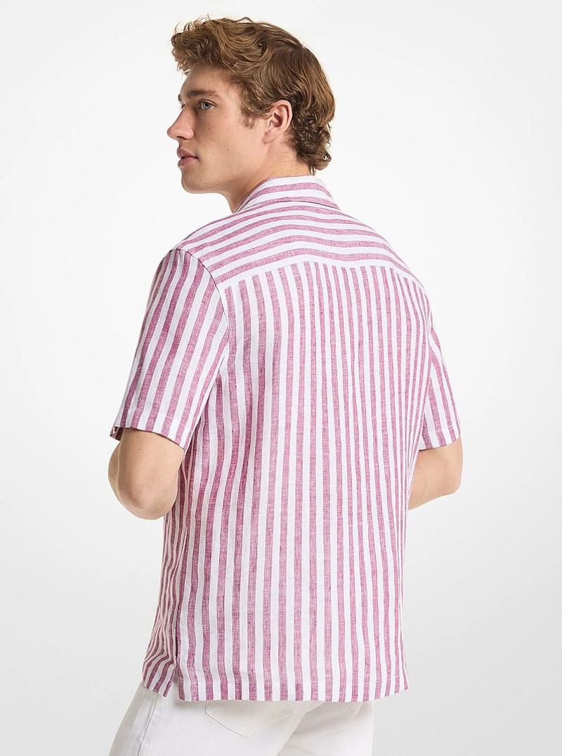 MICHAEL KORS Striped Linen Camp Shirt outlook