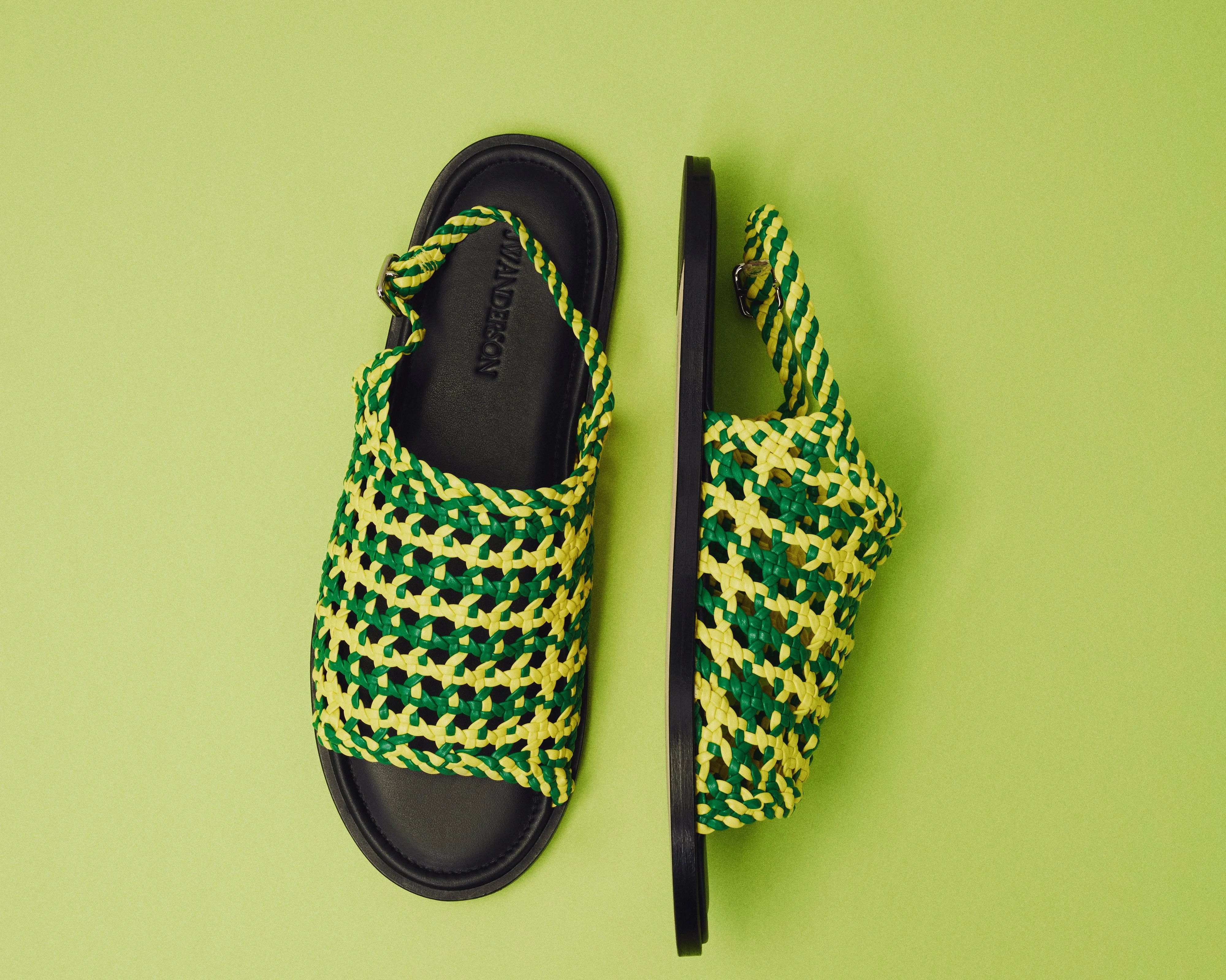 WOMENS WOVEN LEATHER SANDAL IN GREEN & BRIGHT YELLOW - 1