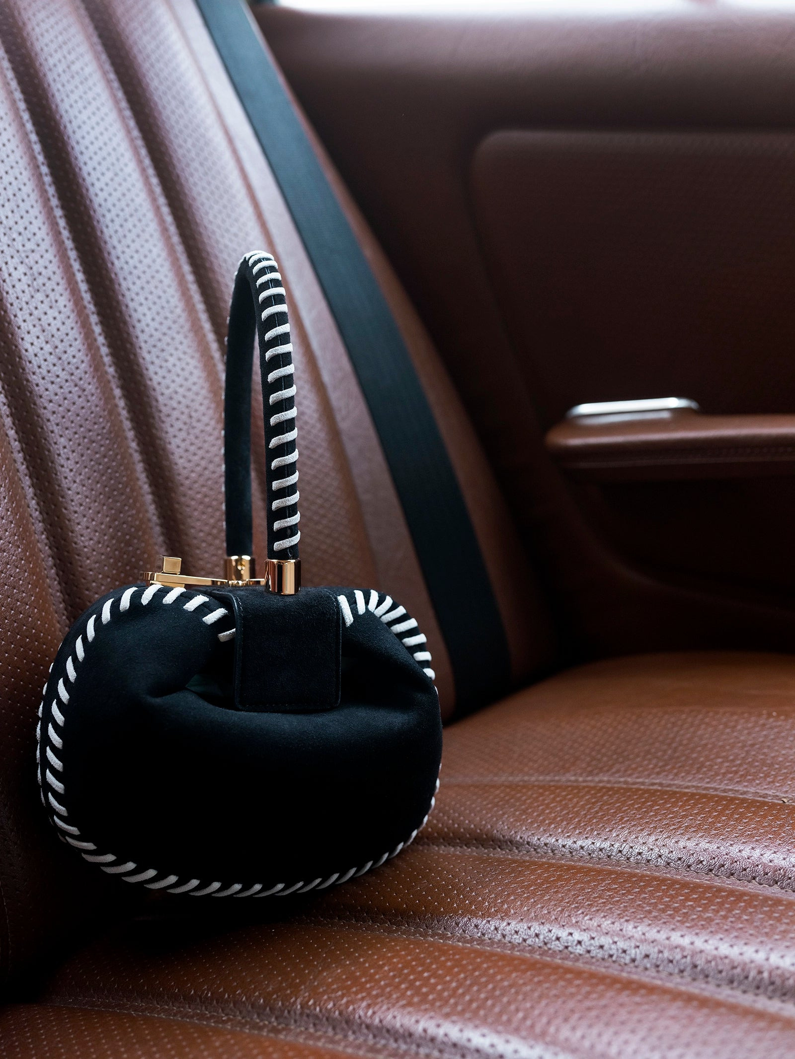 Whipstitch Demi Bag in Black Suede - 8