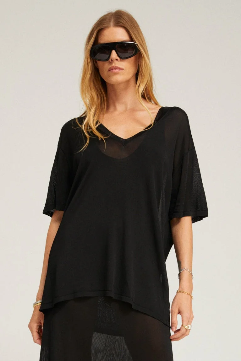RAYON FRENCH TERRY V NECK TEE - 1