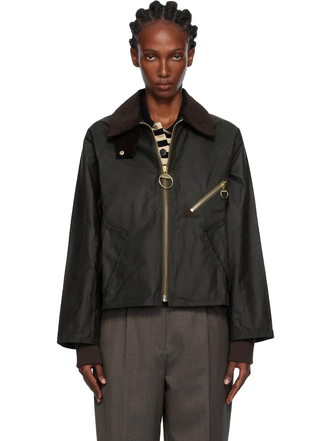 corduroy-collar zip-front jacket - 1