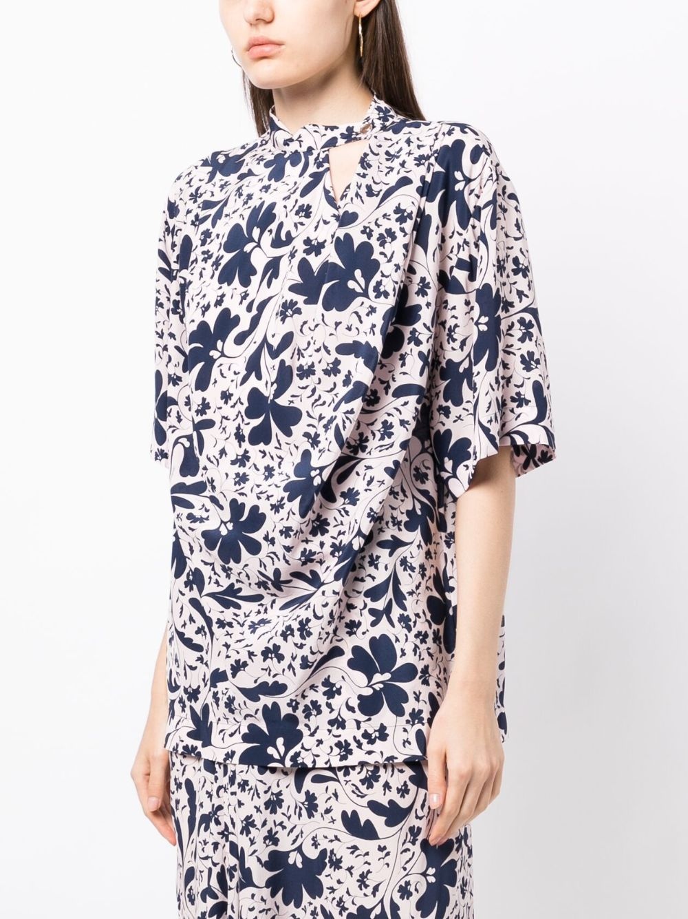 floral-print silk blouse - 3