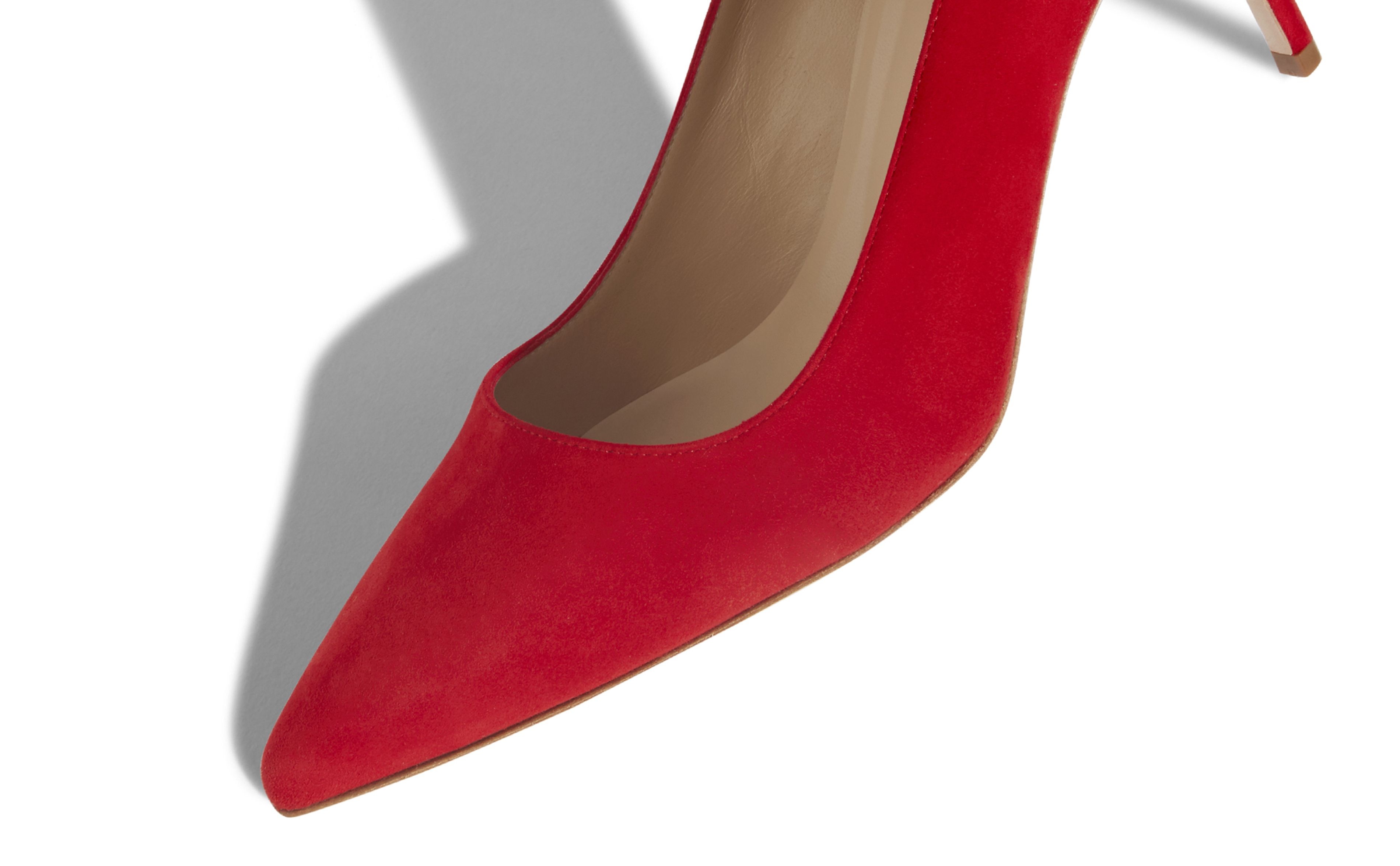 Bright Red Suede pointed toe Pumps - 4