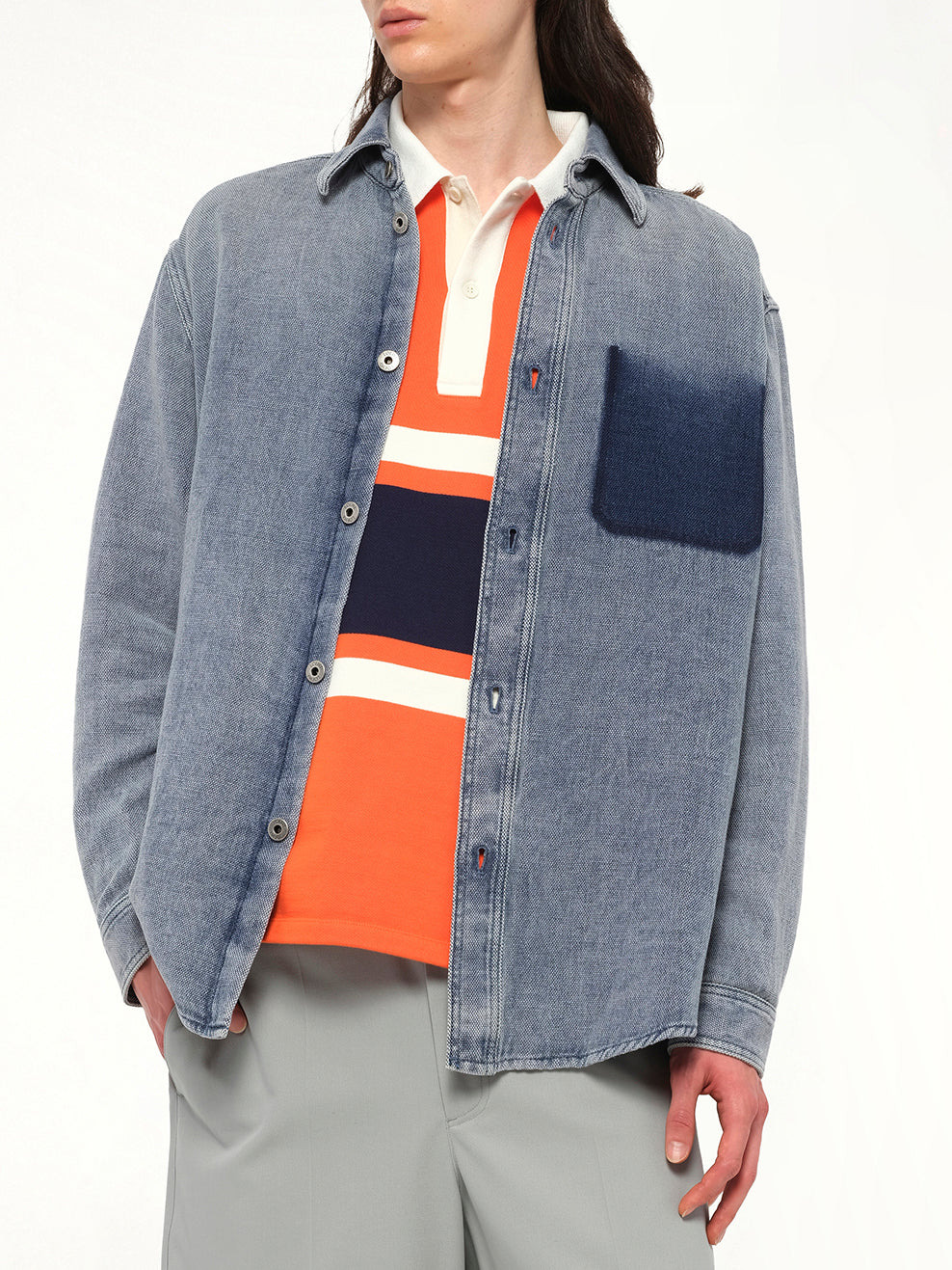 Washed Denim Shirt in Grey Blue - 6