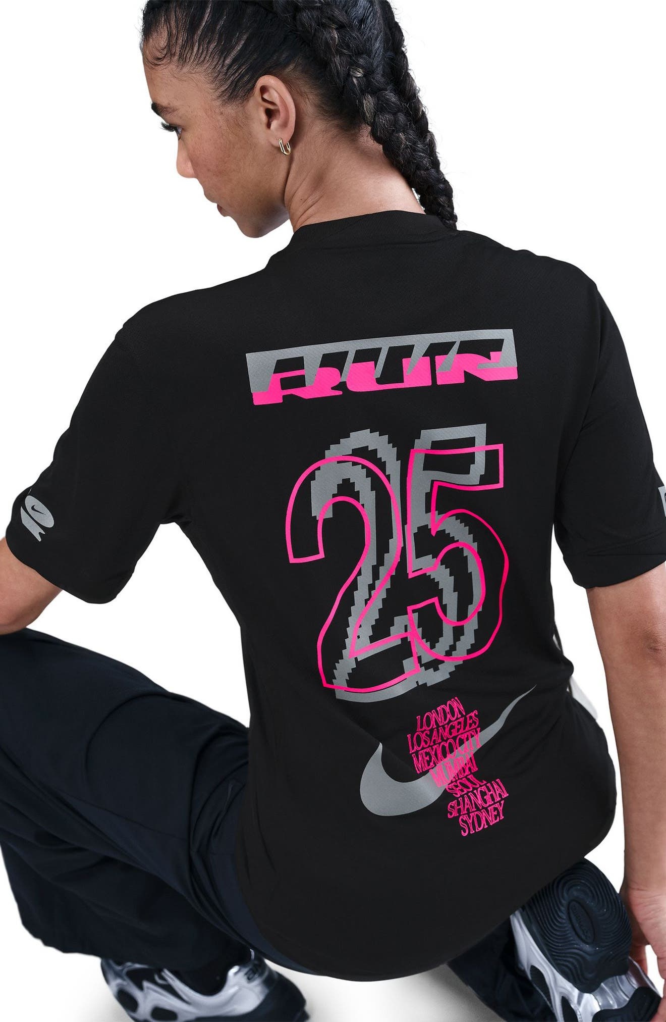 Nike Dri-FIT Reflective Graphic Running T-Shirt in Black/Hyper Pink at Nordstrom - 3
