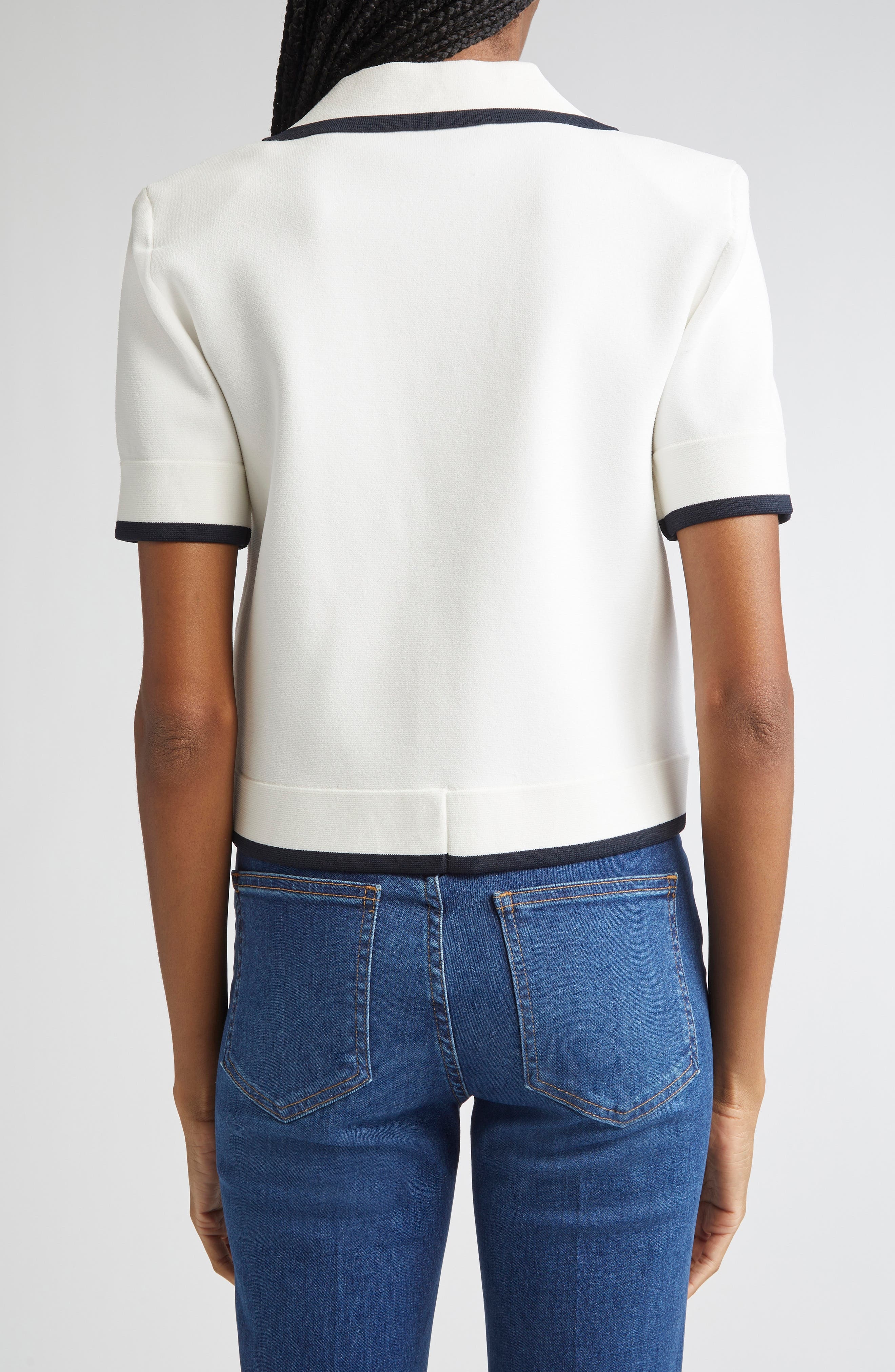 Veronica Beard Stovall Contrast Detail Crop Knit Jacket in Off White at Nordstrom - 3