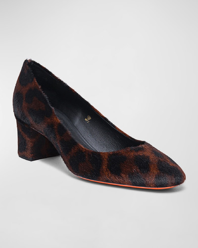 Santoni Flight Calf Hair Block-Heel Pumps outlook