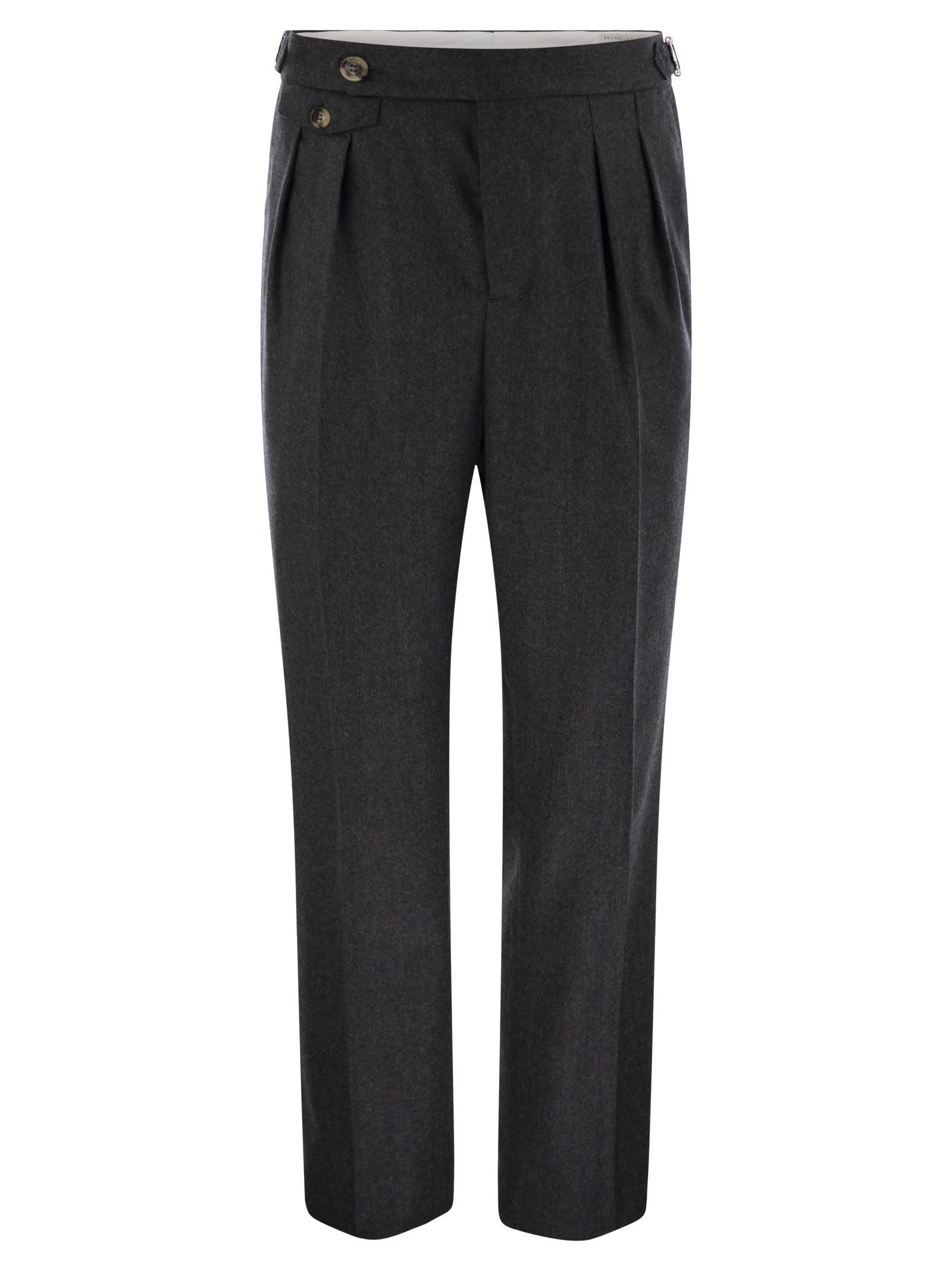Brunello Cucinelli Men Tailor-Fit Trousers In Virgin Wool Canvas With Double Inverted Darts And Buck - 1