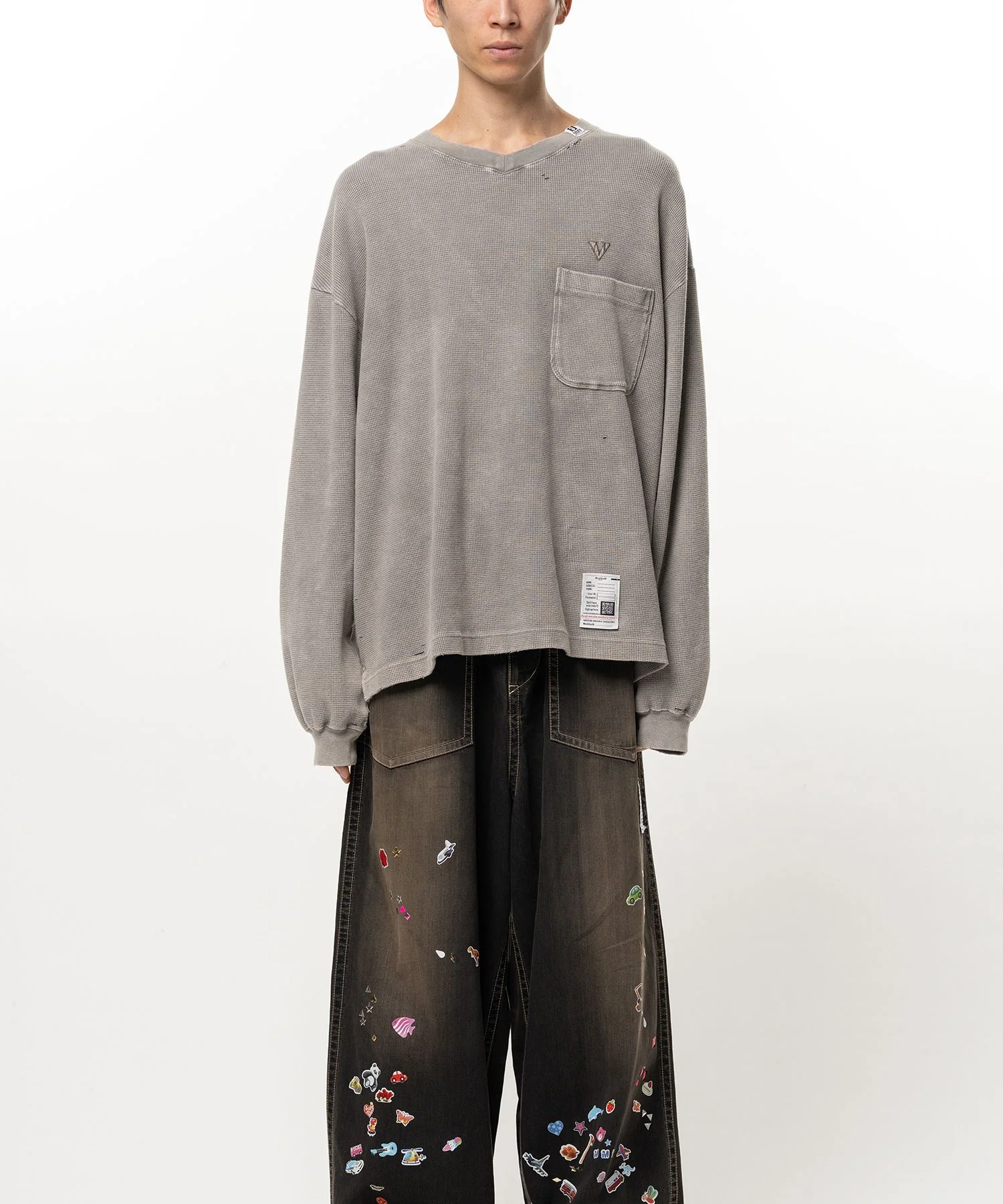 Bleached Waffle Long Sleeve T-Shirt - 1