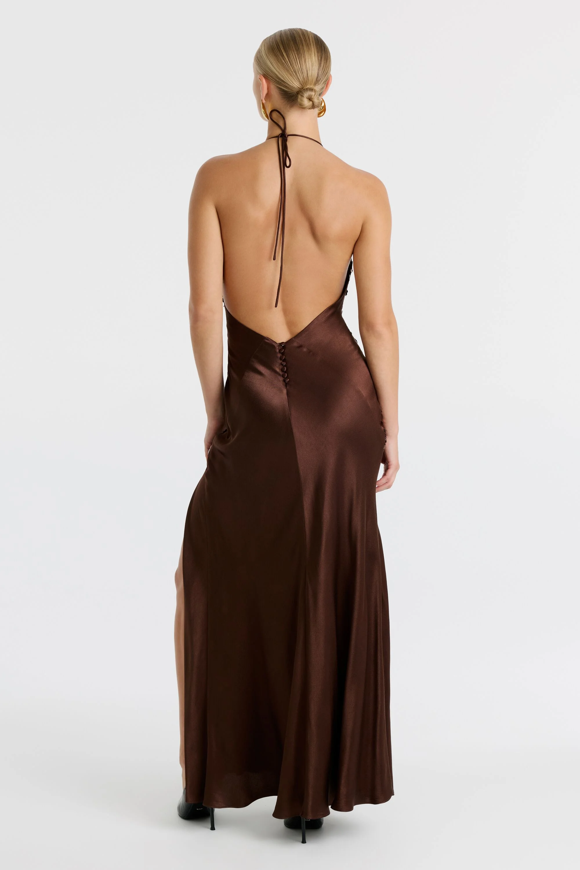 yve satin halter dress BARDOT Sequin In Chocolate - 59315DB6 OCT25WK1