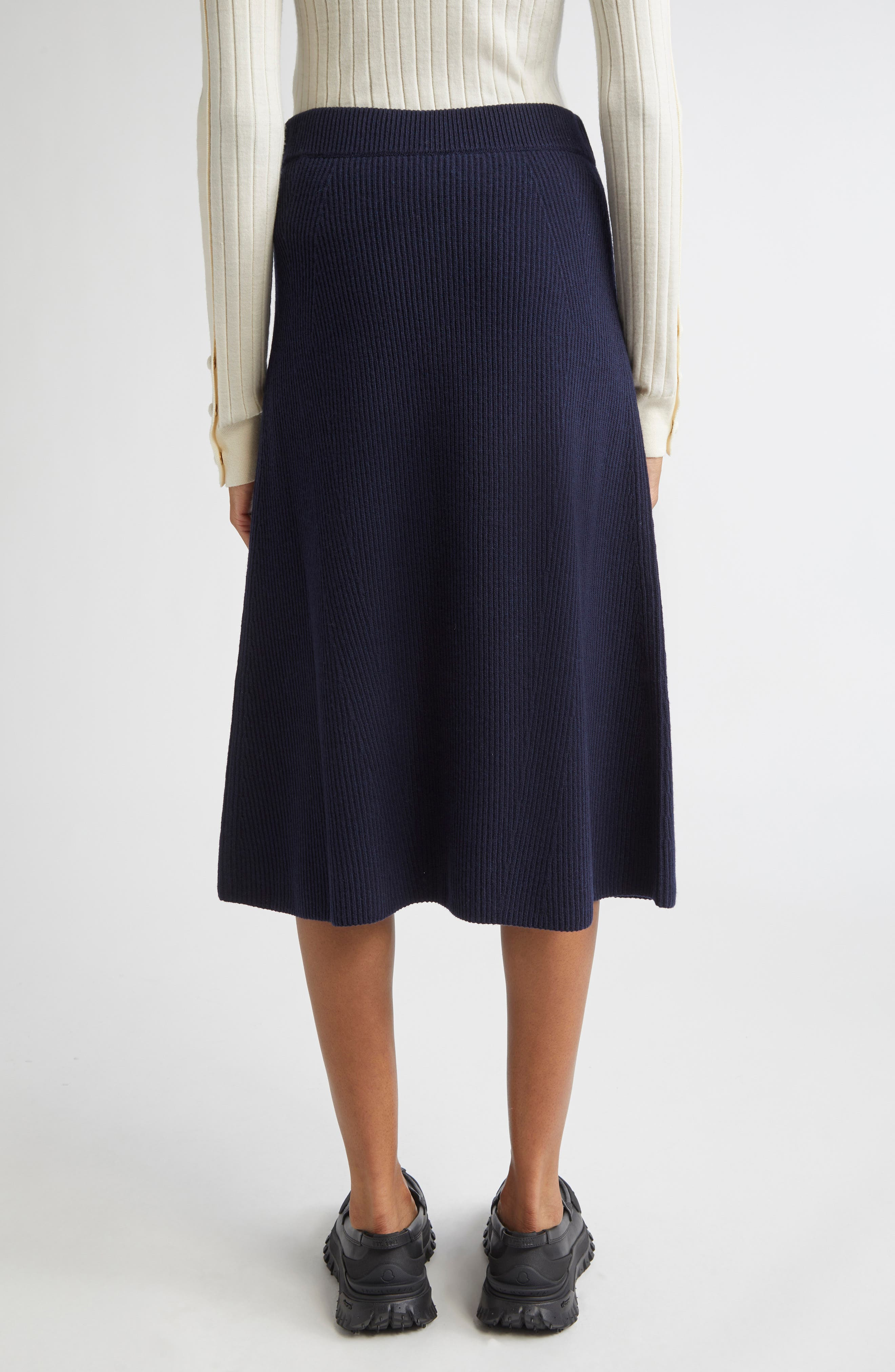 Moncler Virgin Wool & Cashmere Midi Sweater Skirt in Deep Navy at Nordstrom - 3