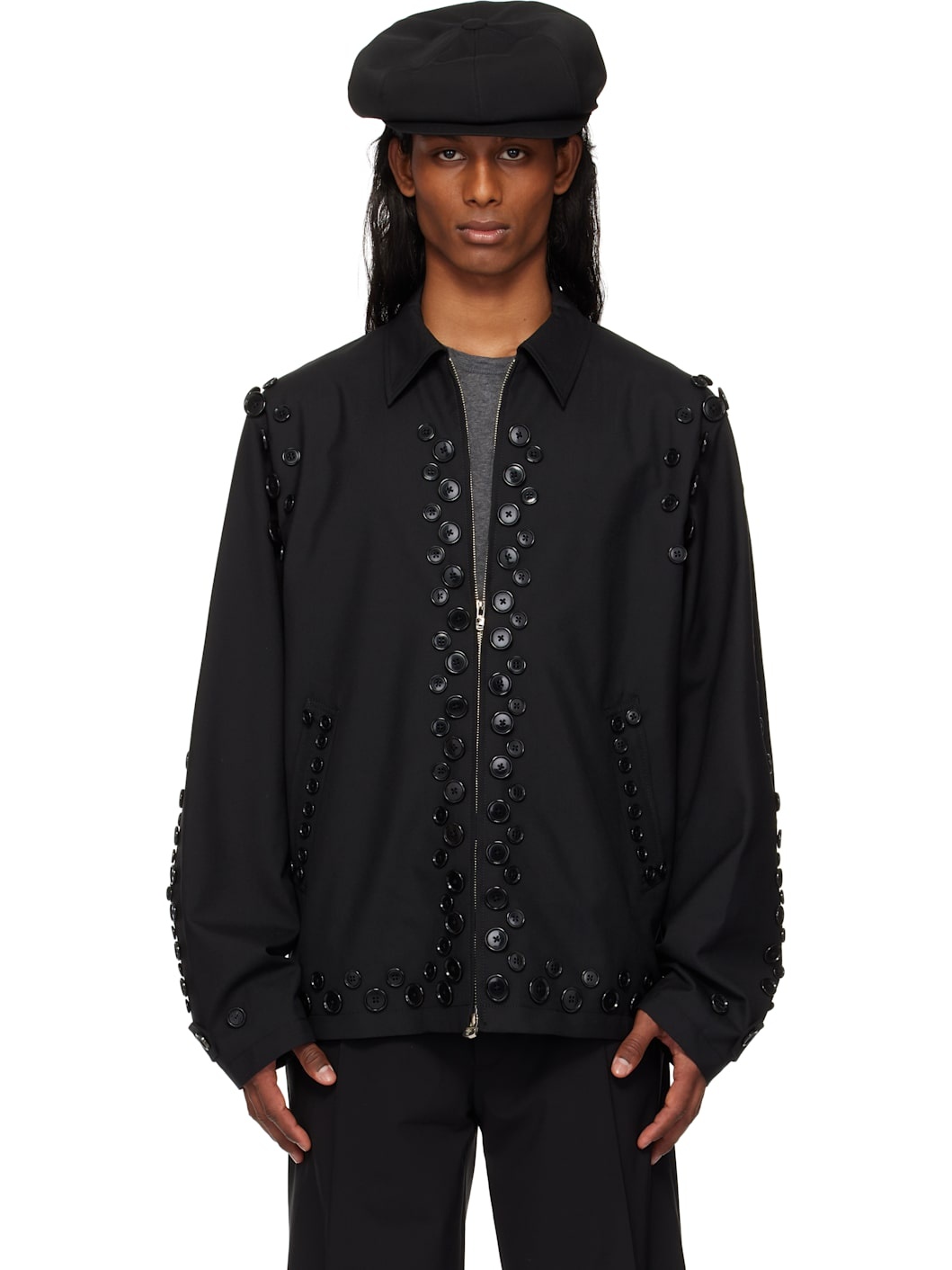 Black Zip Up Brit Jacket - 1