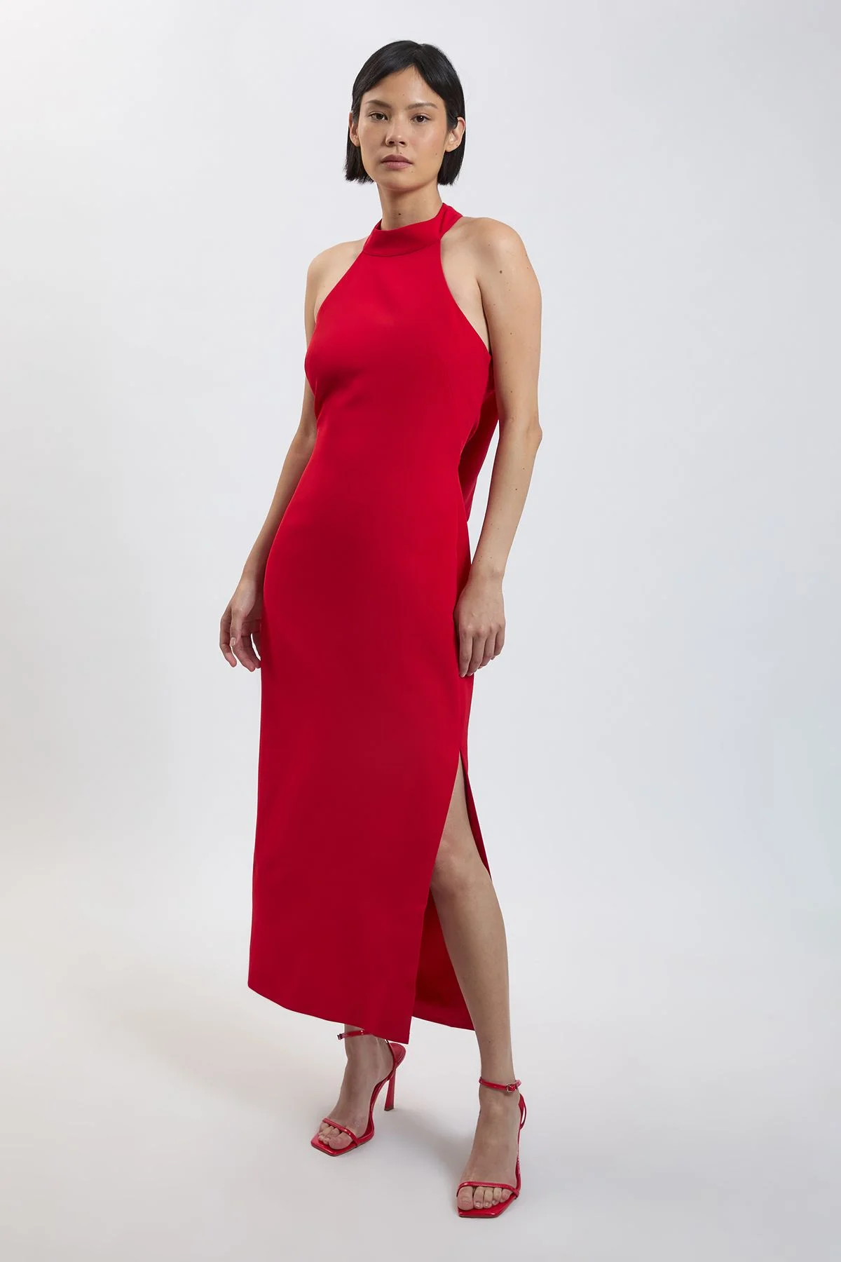 Petite Soft Tailored Halter Neck Open Back Maxi Dress - 1