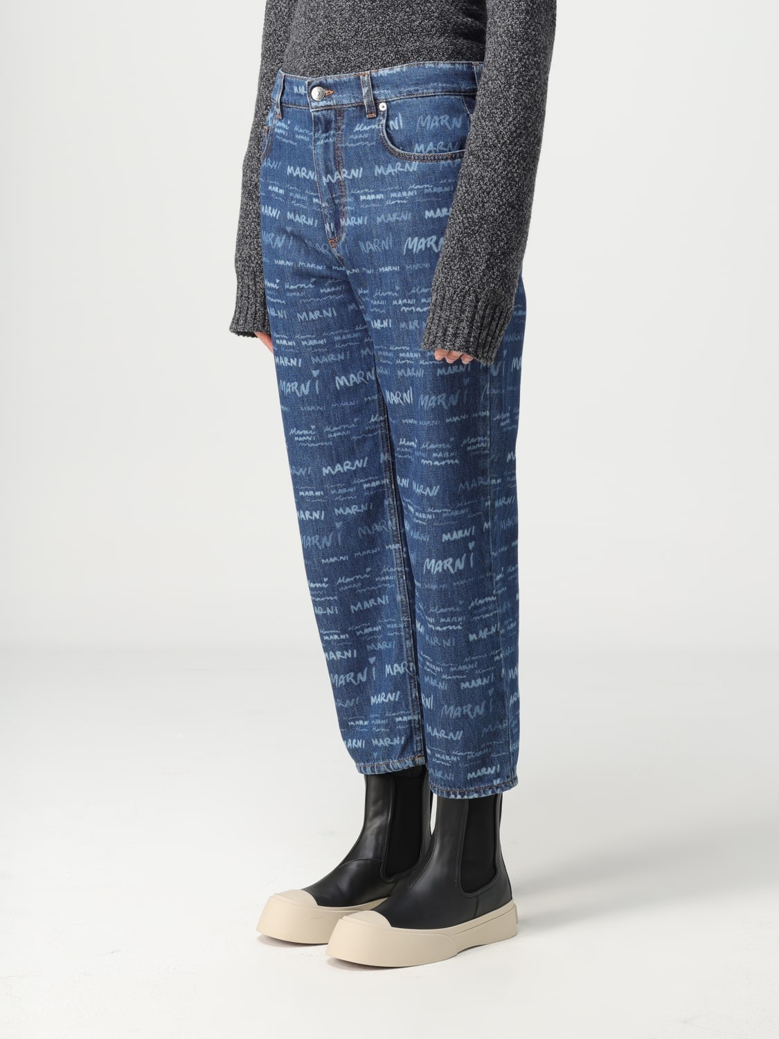 Marni denim jeans with all-over logo - 4