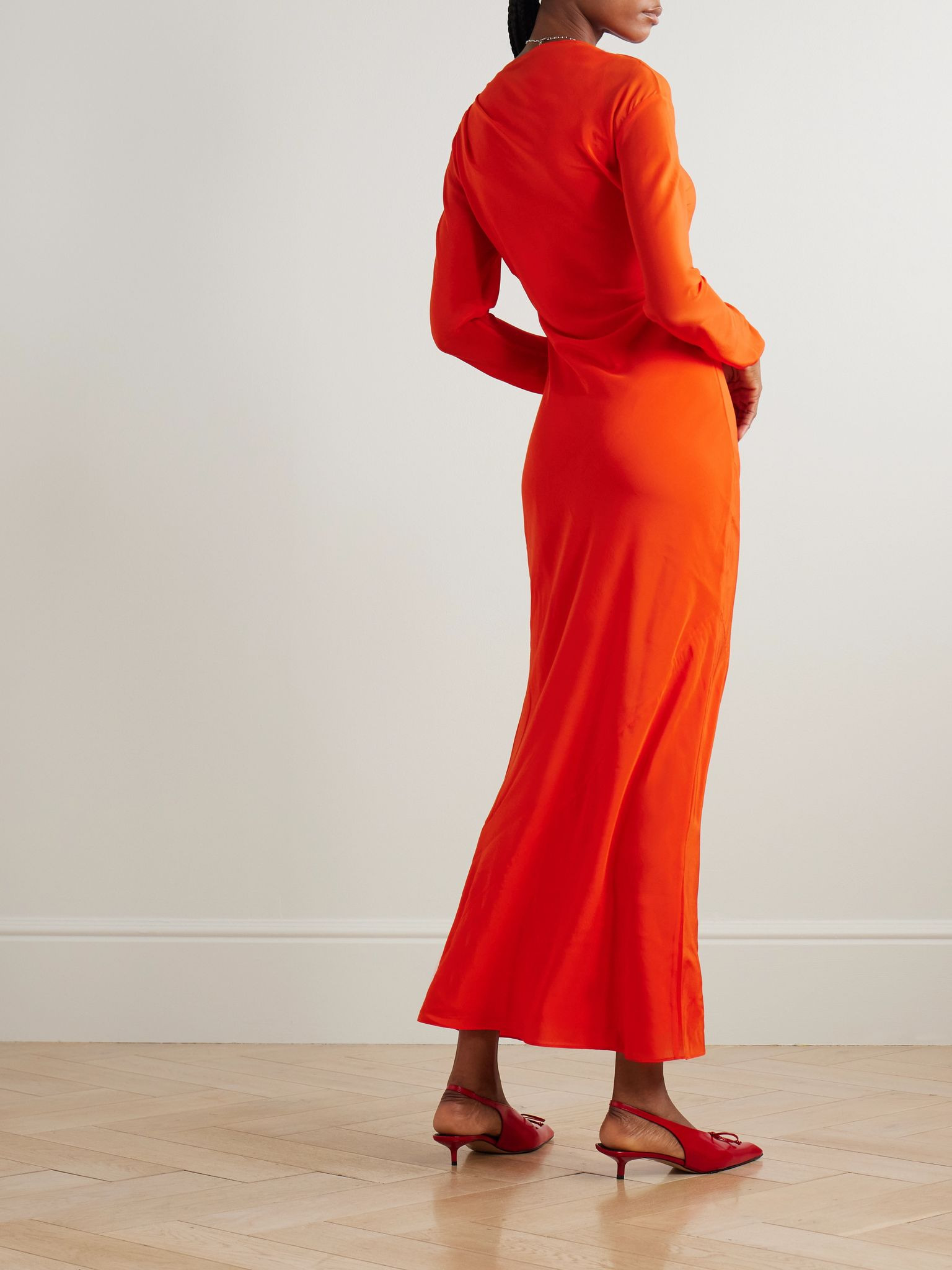 Fresca gathered draped silk crepe de chine maxi dress Orange - 3
