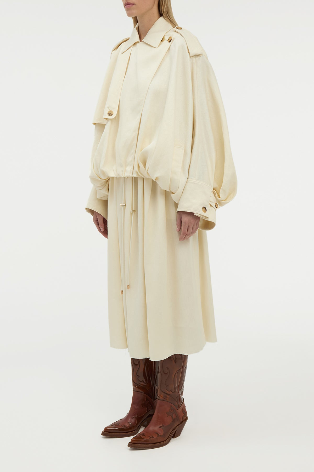 Hunt Oversized Trench Jacket in Ivory Textured Linen - 3