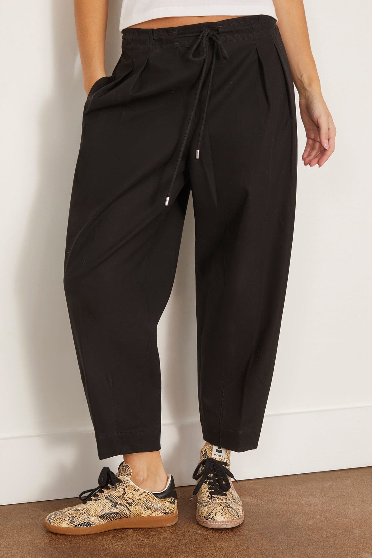 Barrel Leg Drawstring Trouser in Black - 3
