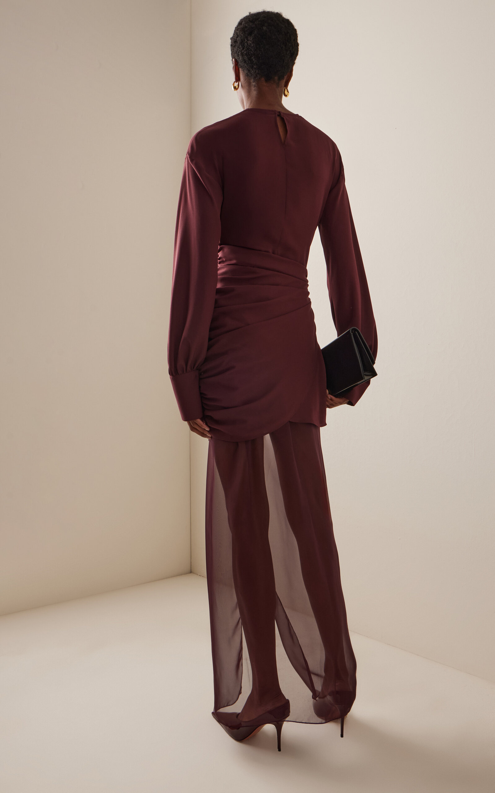 Davina Chiffon-Detailed Draped Crepe Maxi Dress burgundy - 4