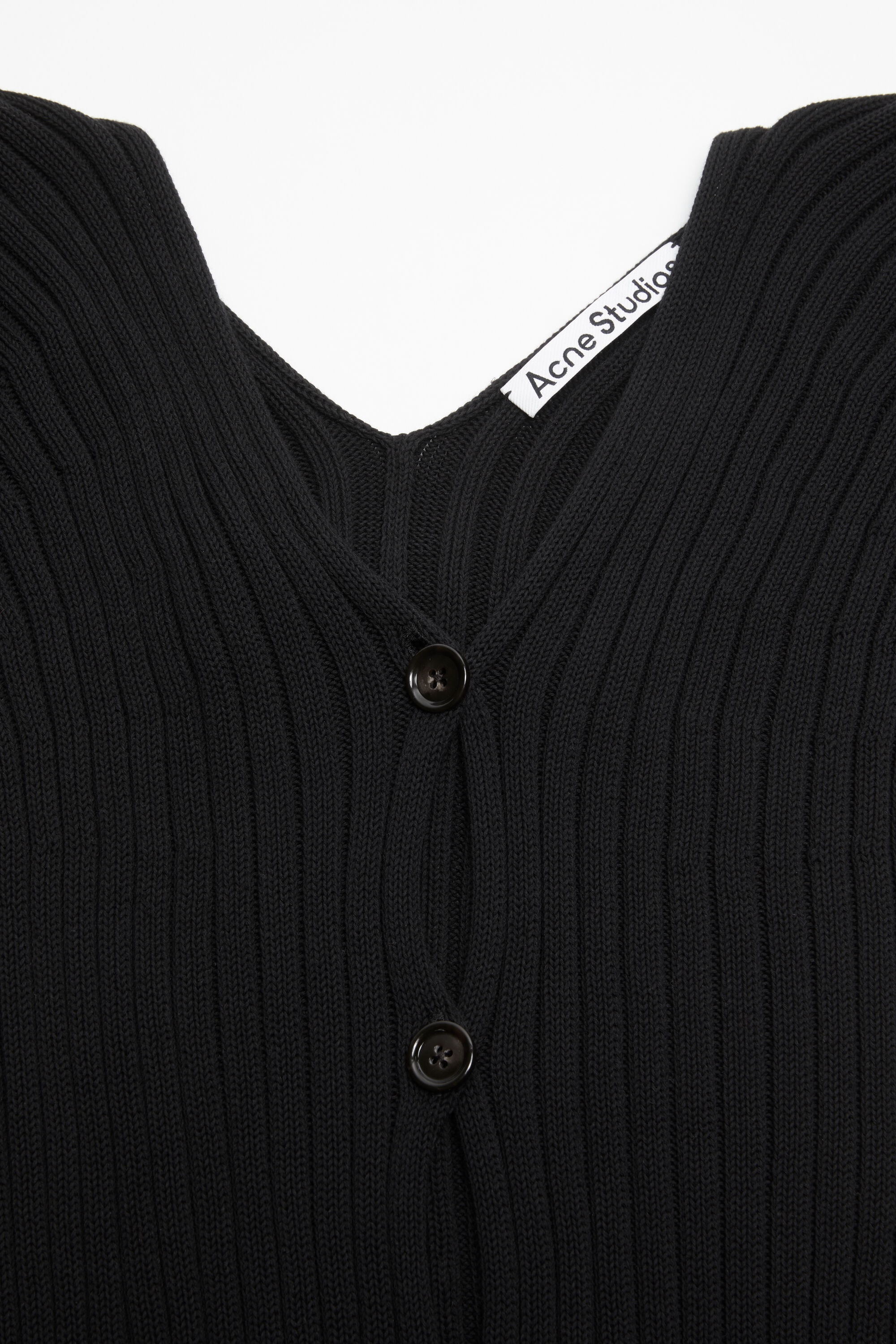 Button-up rib cardigan - Black - 5