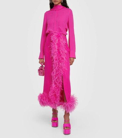 Valentino Feather-trimmed silk cady midi skirt outlook