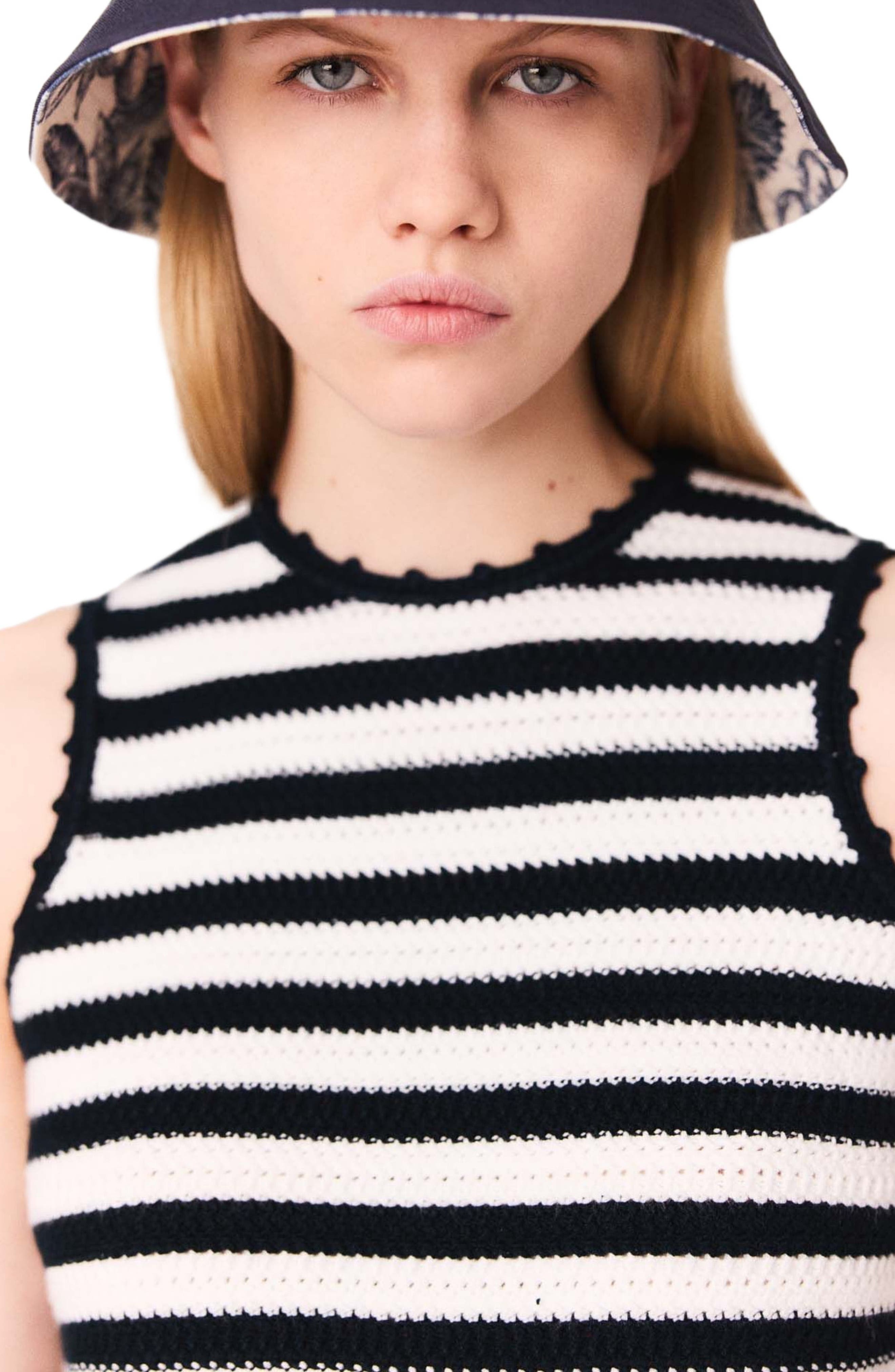 maje Crochet-knit top in White/navy at Nordstrom - 6