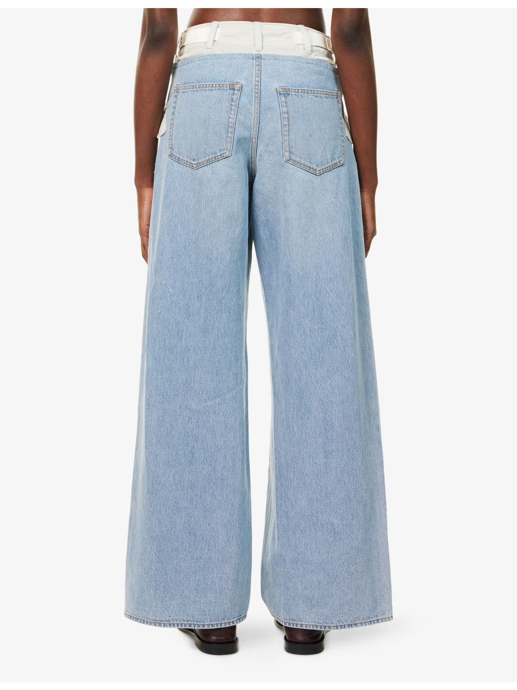 Contrast-Waistband Wide-Leg Denim Jeans - 4