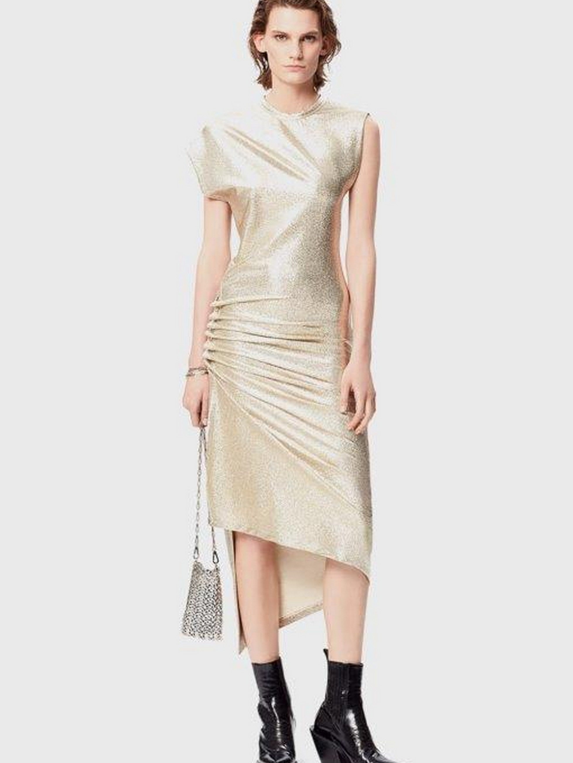 GOLD DRAPÉ PRESSION DRESS IN LUREX - 2