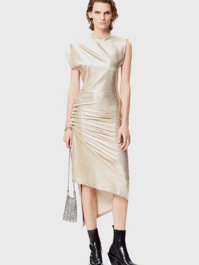 Paco Rabanne GOLD DRAPÉ PRESSION DRESS IN LUREX outlook