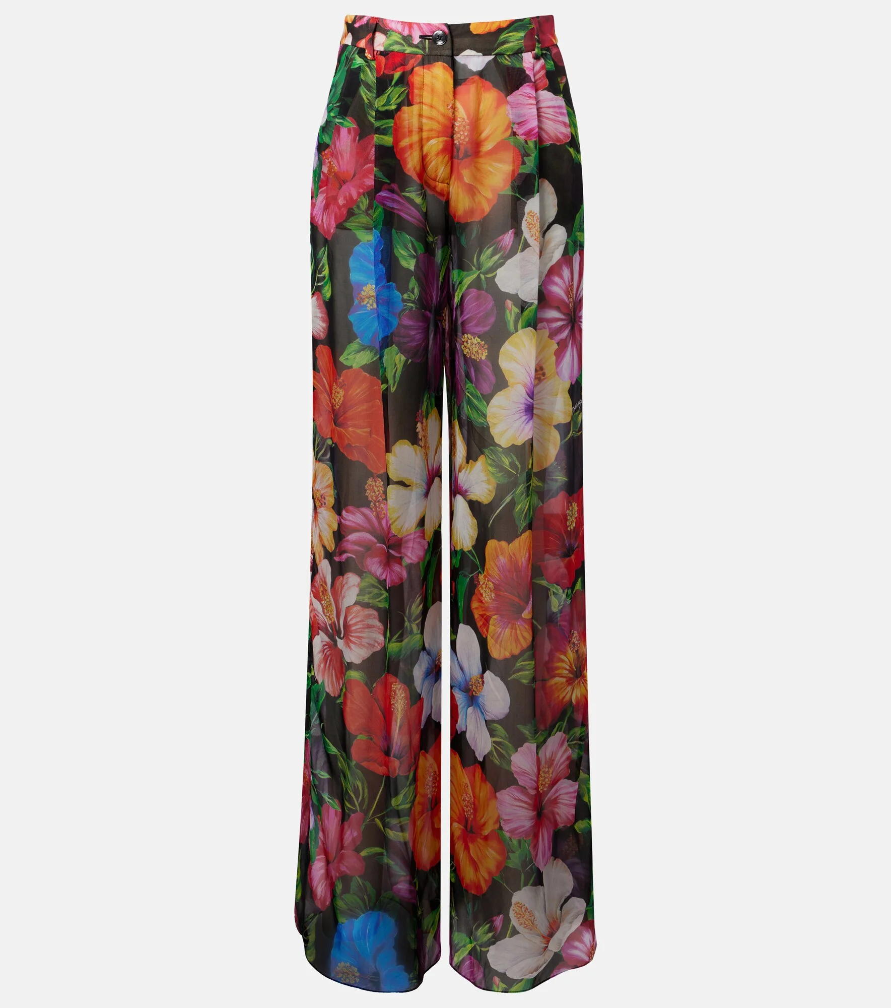 Floral silk chiffon wide-leg pants - 1