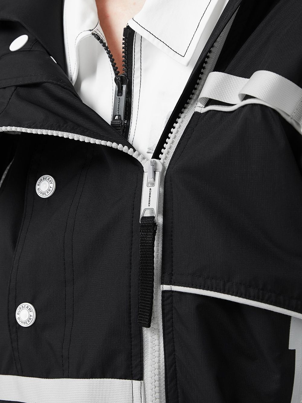 two-tone reconstructed track coat - 5