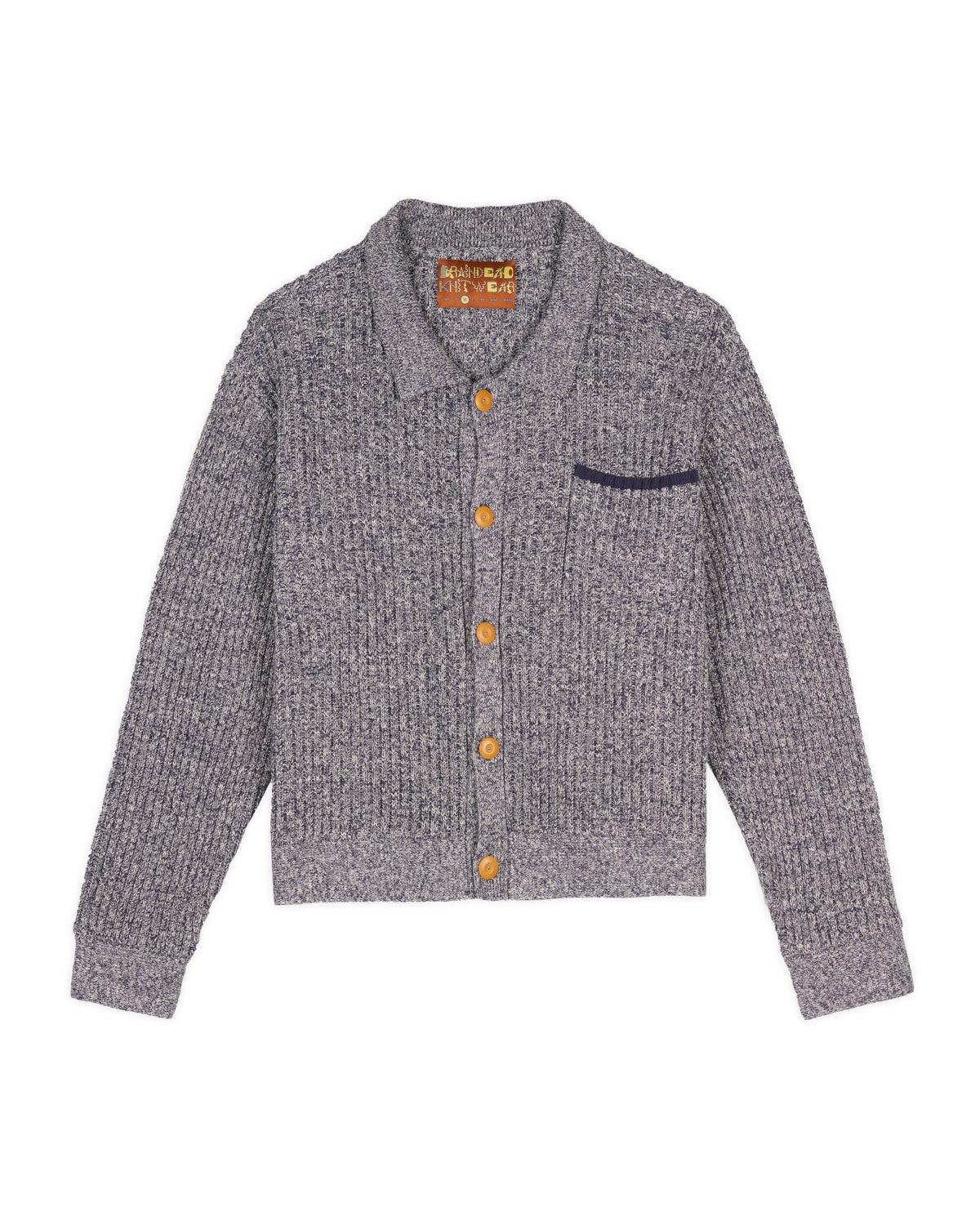 Rib Knit Button Up Sweater - Blue - 1